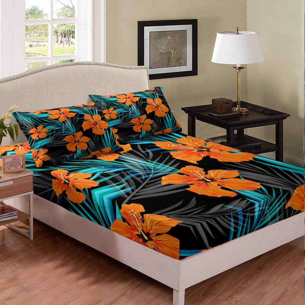 Classic Floral Twin XL Deep Pocket Bed Sheet Set - Yellow Flowers & Blue Leaves Pattern, 2 PC (1 Fitted Sheet + 1 Pillowcase) for Teens & Young Adults | Perfect for Dorm Rooms, Guest Beds & Modern Bedrooms