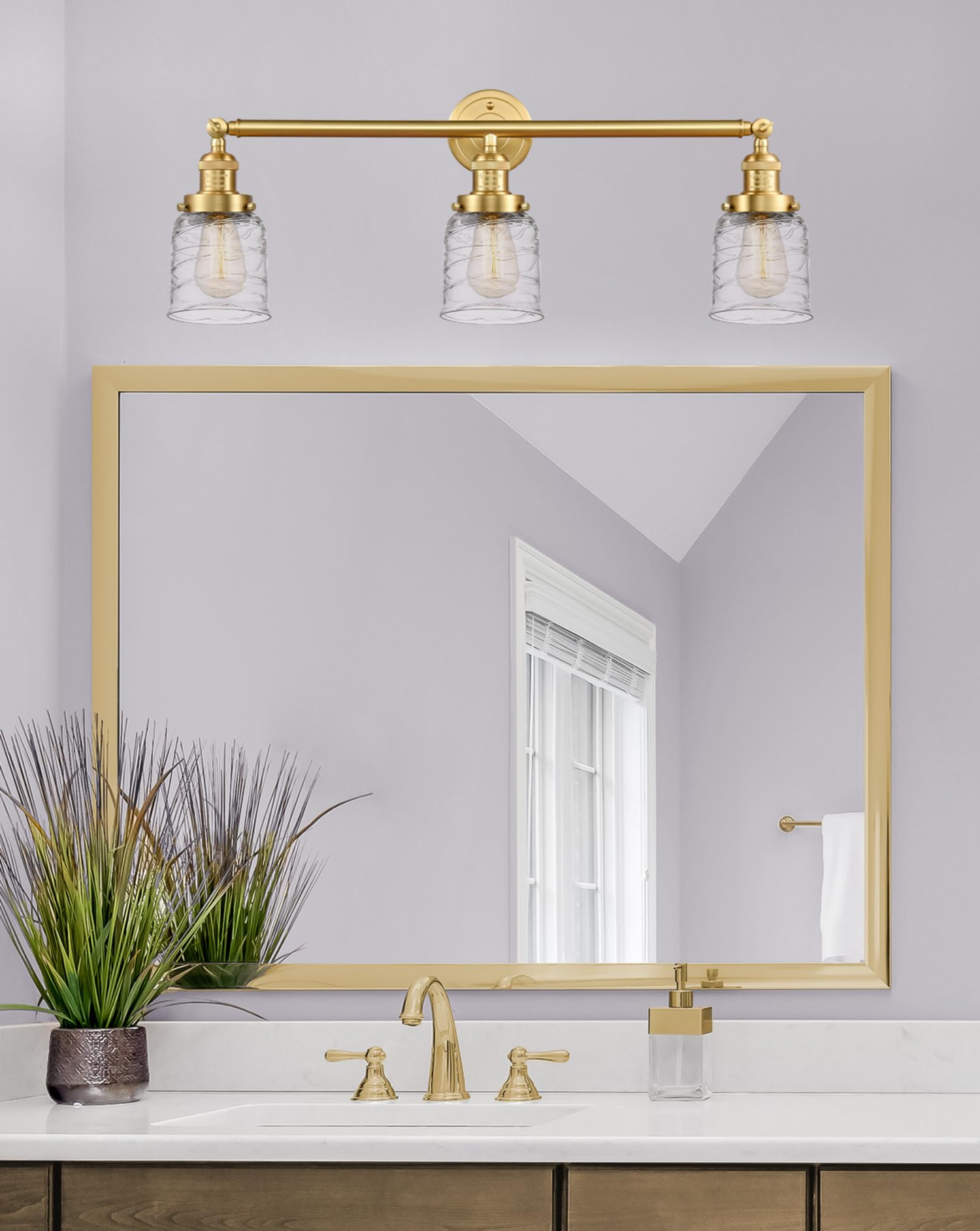 Bell 3-Light Bathroom Vanity Light Fixture in Polished Chrome - Modern Mirror Lighting for Bathroom, Dressing Room & Makeup Area (Model 205-PC-G513)