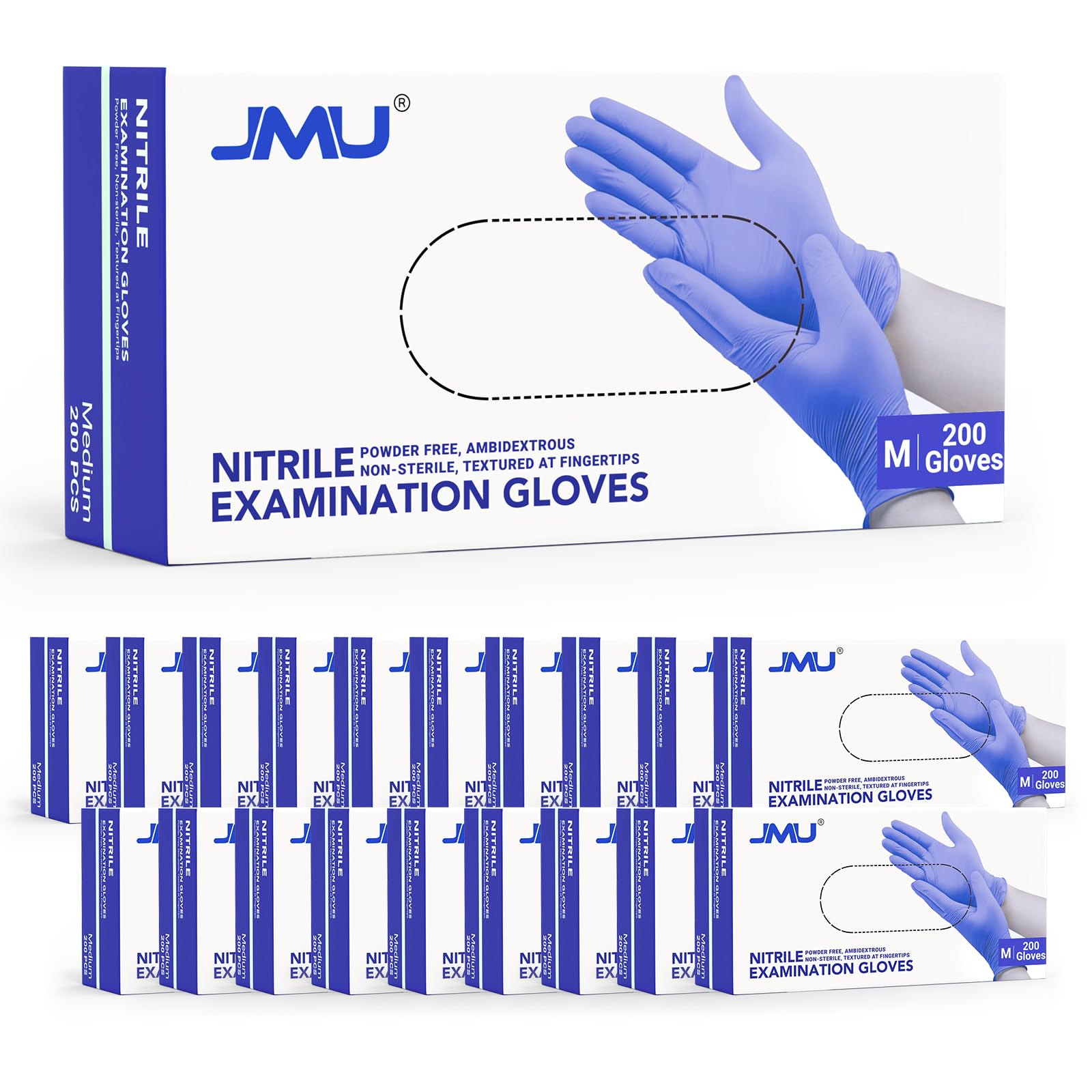 JMU Nitrile Gloves Medium 4000 Count Bulk Pack - 3.5 Mil Latex-Free Disposable Gloves for Food Handling, Cleaning & Medical Use - Violet Blue