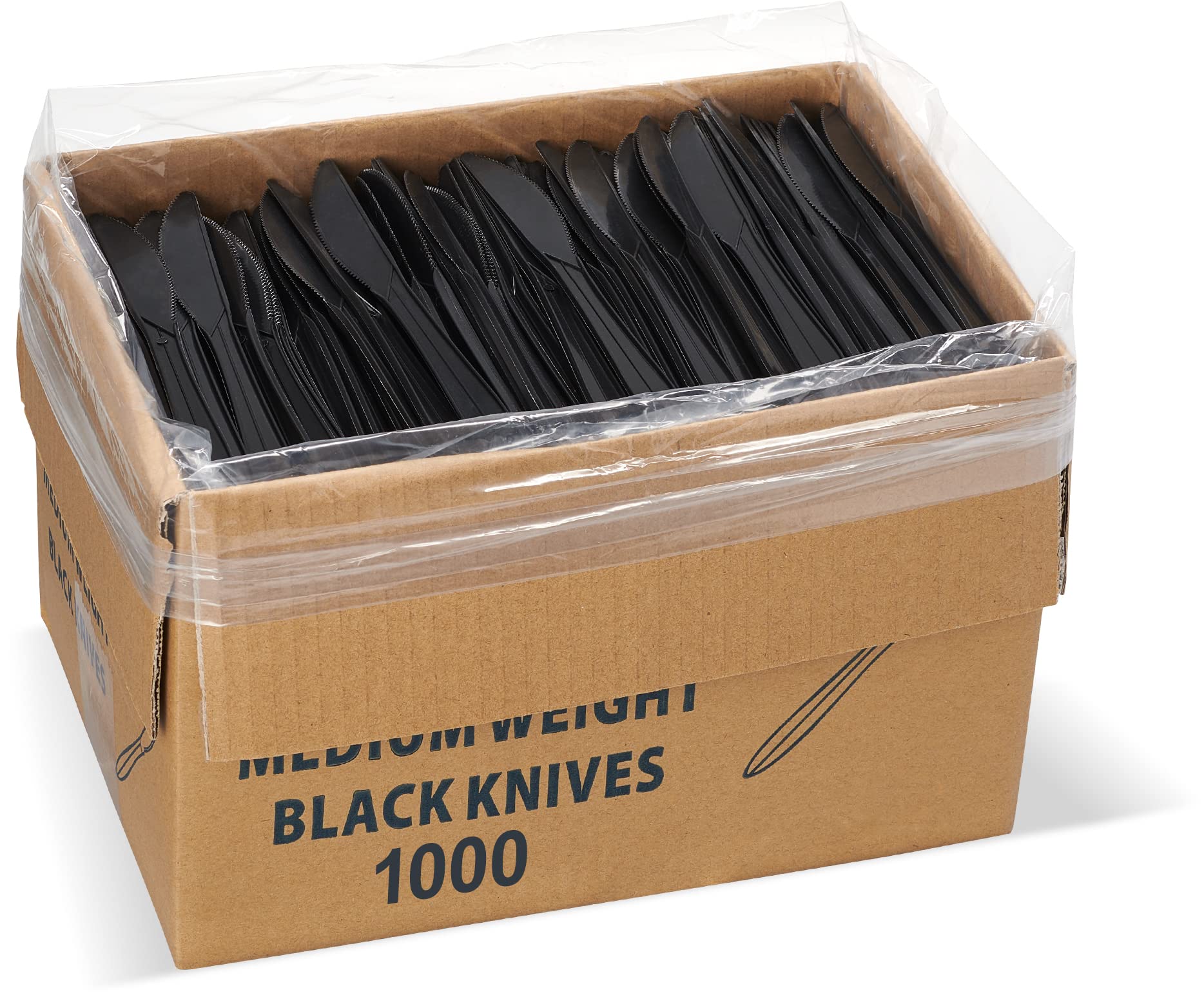 1000 Pack Black Plastic Disposable Knives - Bulk Medium Weight Cutlery for Parties, Picnics & Catering - Durable Disposable Silverware for BBQ, Events & Restaurant Use