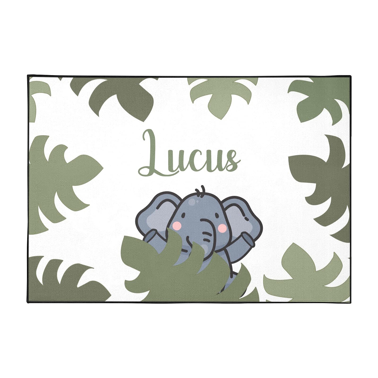 Personalized Elephant & Leaves Baby Play Mat - Non-Toxic 5.2'x7.5' Nursery Rug for Girls & Boys - Custom Kids Room Decor Gift for Playroom, Bedroom & Daycare - Perfect for Crawling, Tummy Time & Learning Activities