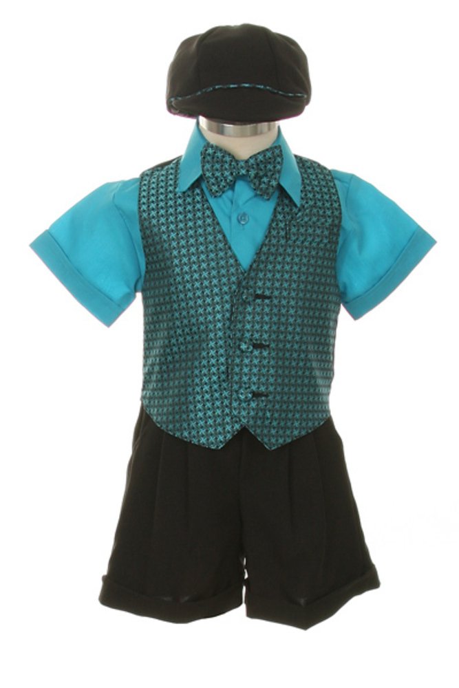 Baby Boys' Turquoise Checkered Dress Shorts Suit Tuxedo Outfit Set - Formal Toddler Attire for Weddings, Parties & Special Occasions