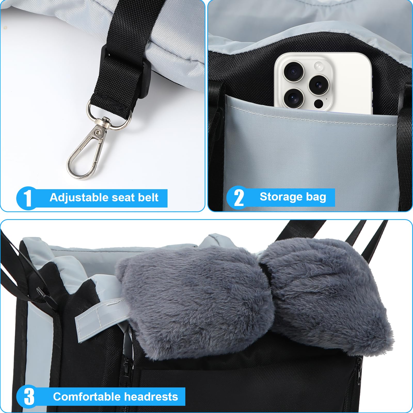 **Premium Center Console Dog Car Seat for Small Dogs & Cats – Soft Cushion & Safety Belt – Puppy Booster Seat for Cars – Pet Travel Accessories – Ideal for Road Trips & Daily Commutes (Black)**