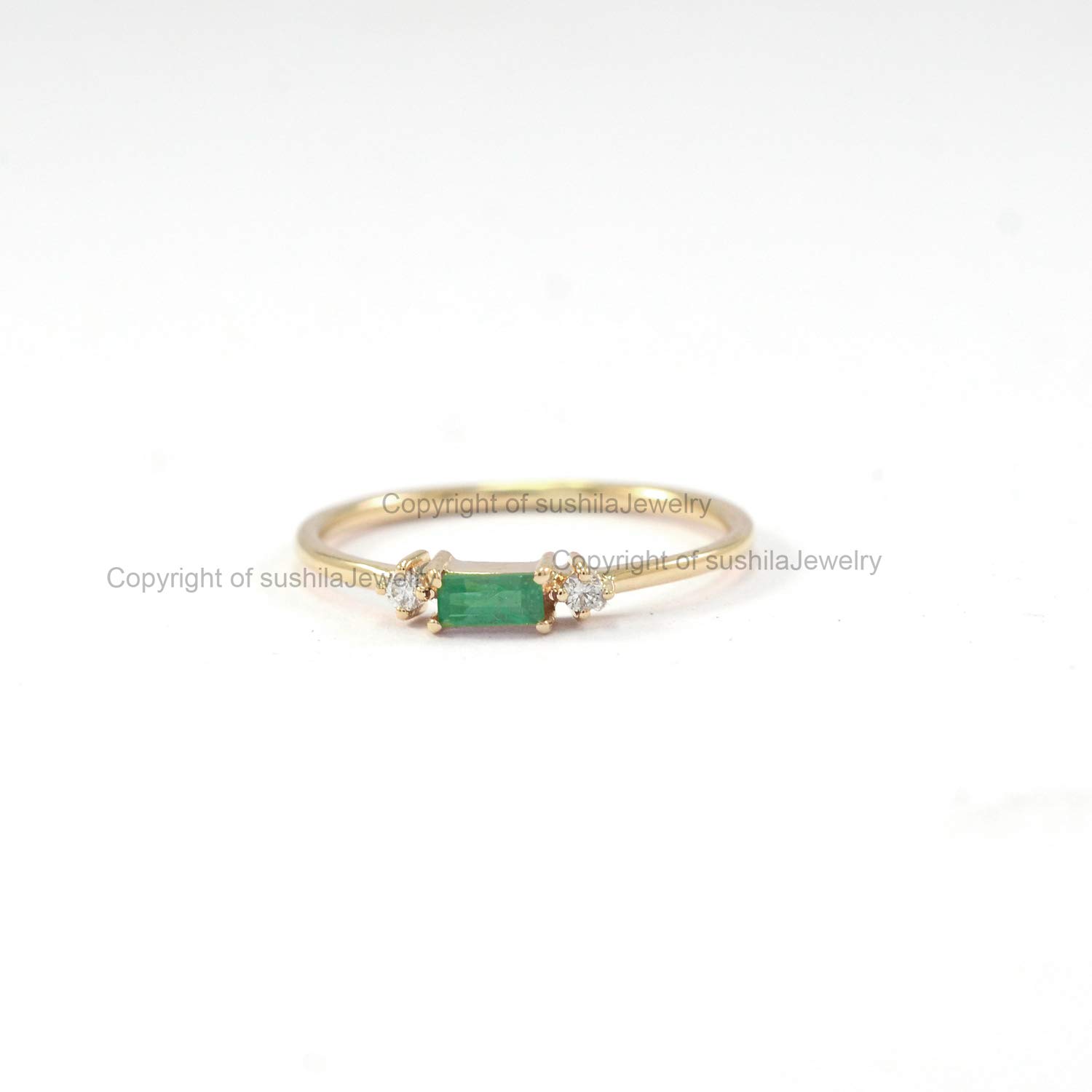 14K Solid Gold Natural Ruby Gemstone Baguette Ring - Elegant Wedding Band for Women, Minimalist Diamond Engagement Ring, Dainty Stackable Jewelry | Perfect for Anniversaries, Proposals & Everyday Wear