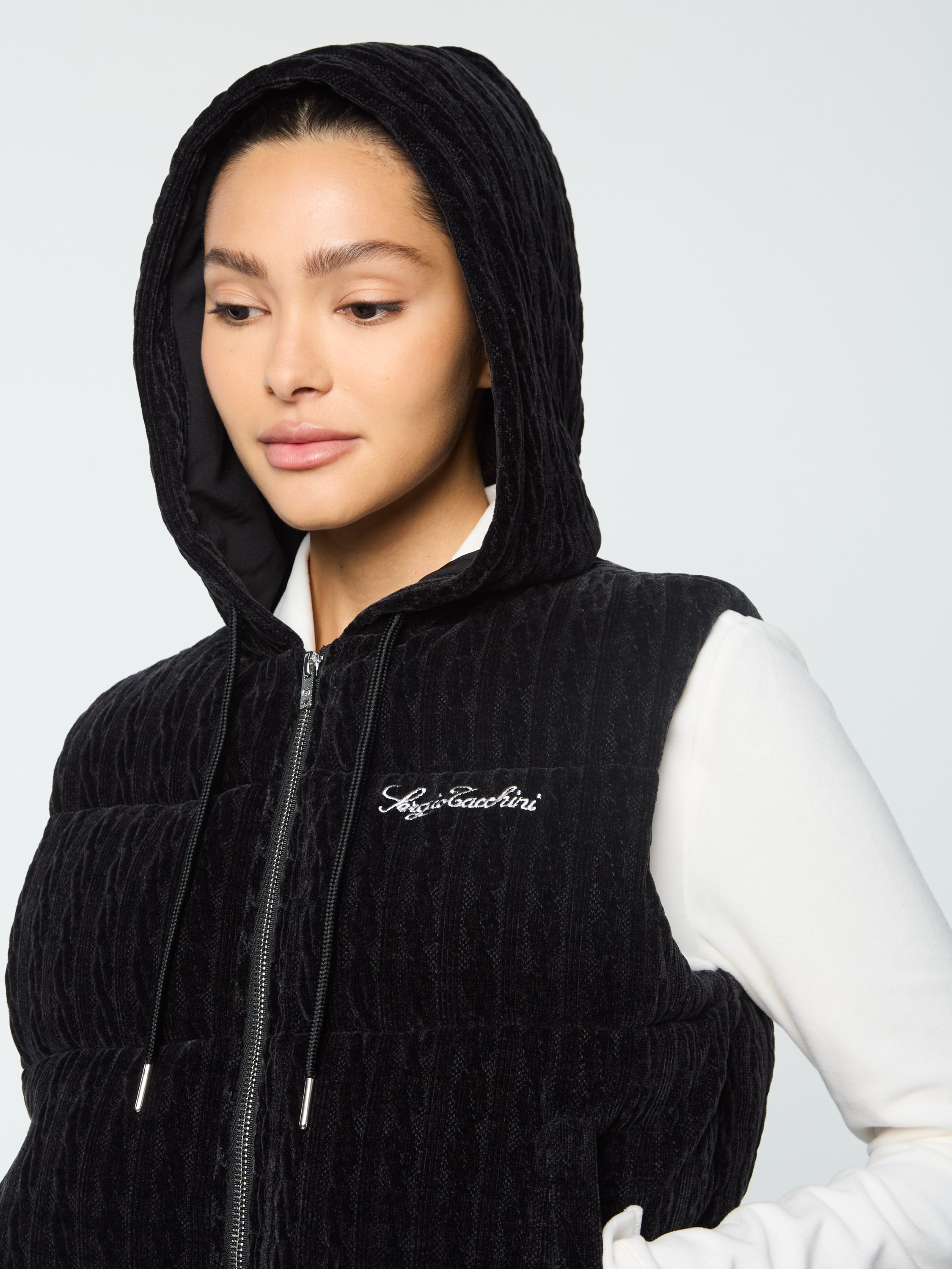 Catena Chenille Puffer Vest for Women - Black Beauty Winter Fashion | Cozy Fleece Lined Jacket for Outdoor Activities & Casual Wear