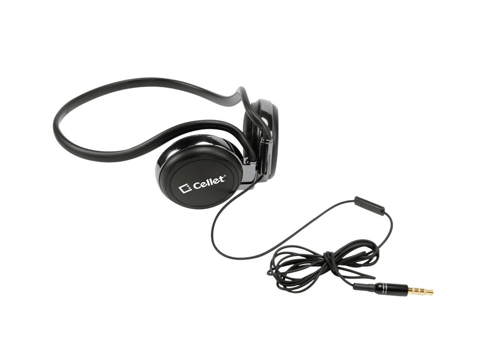 Cellet 3.5mm Stereo Sports Headphones with Mic - Hands-Free Wired Earbuds for Running & Workouts - Compatible with iPhone, Samsung, Huawei, LG & More Smartphones (Black) - Perfect for Gym, Jogging & Active Lifestyle