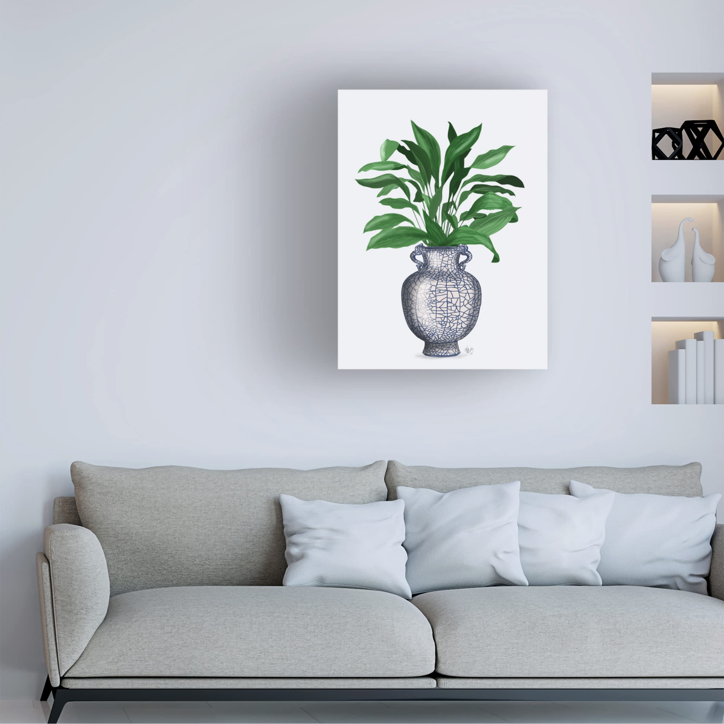 Fab Funky Chinoiserie Vase 2 With Plant Canvas Wall Art - Handmade Asian Inspired Floral Decor for Living Room, Bedroom & Office