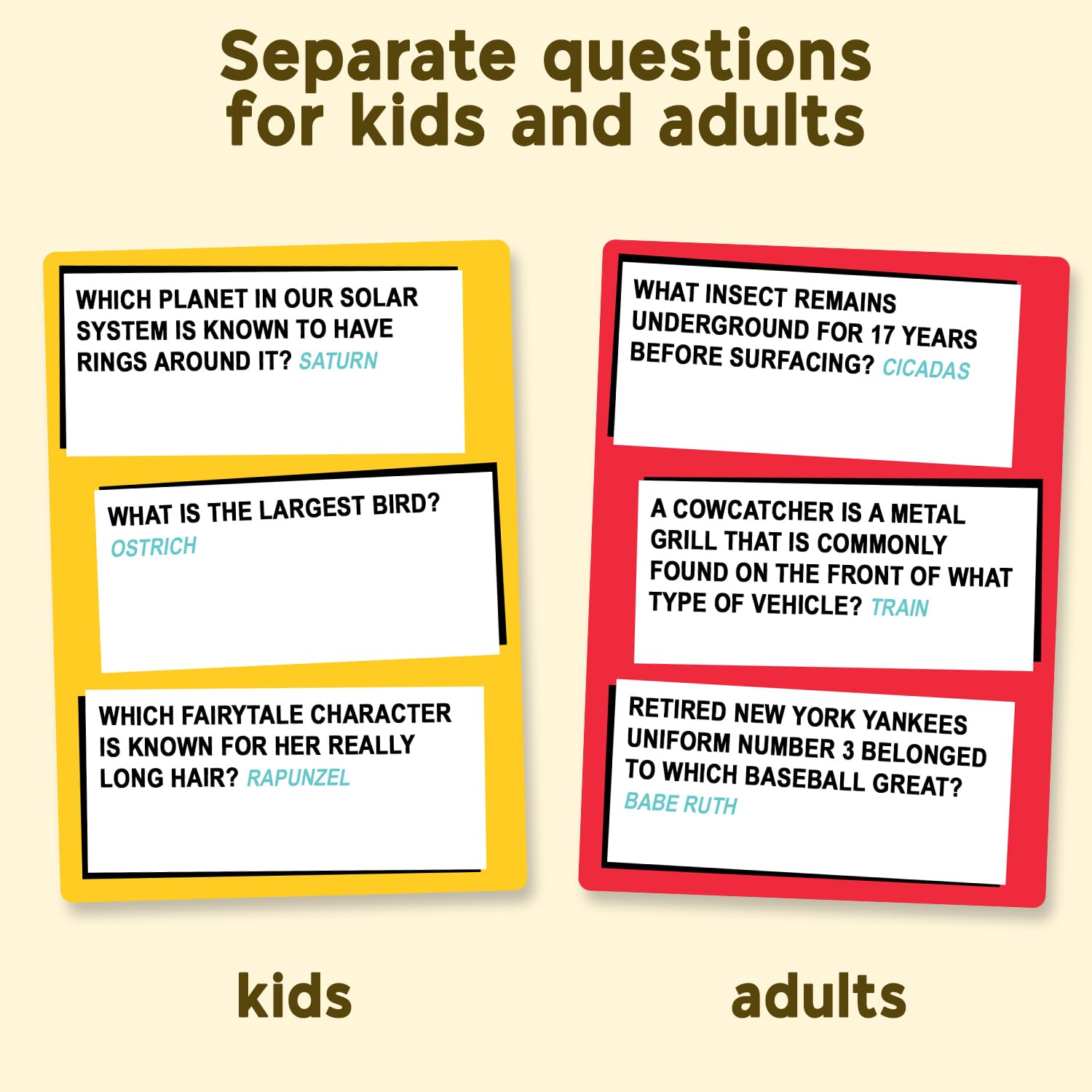 Who Knows More? Kids vs Adults Trivia Game - Fun Family Party Game for All Ages, Perfect for Family Nights, Parties, and Classroom Activities