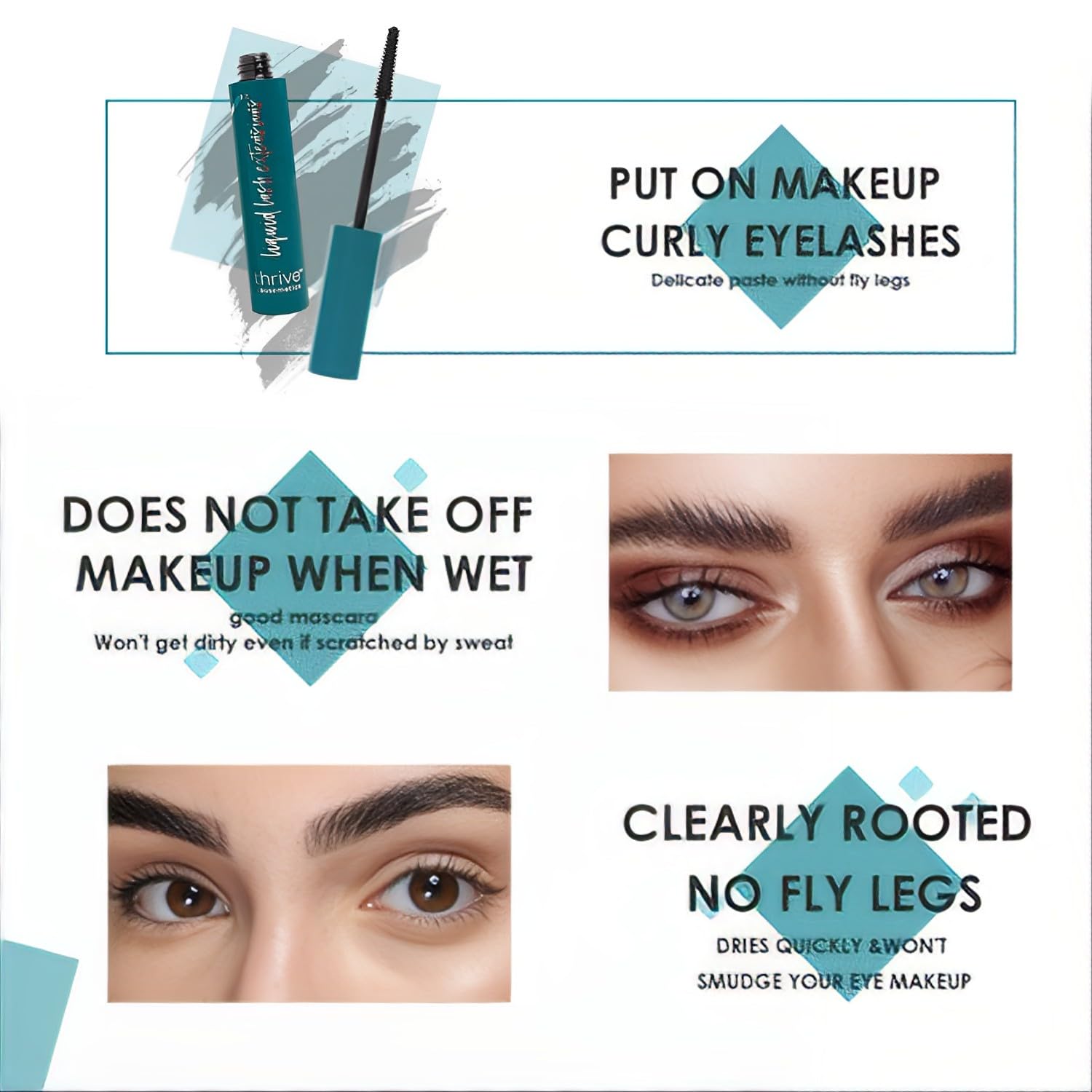 Thrive Mascara Liquid Lash Extensions - Waterproof, Smudge-Proof, Clump-Free Volumizing & Lengthening Mascara for All-Day Wear (Black) | Perfect for Daily Use, Special Occasions & Sensitive Eyes