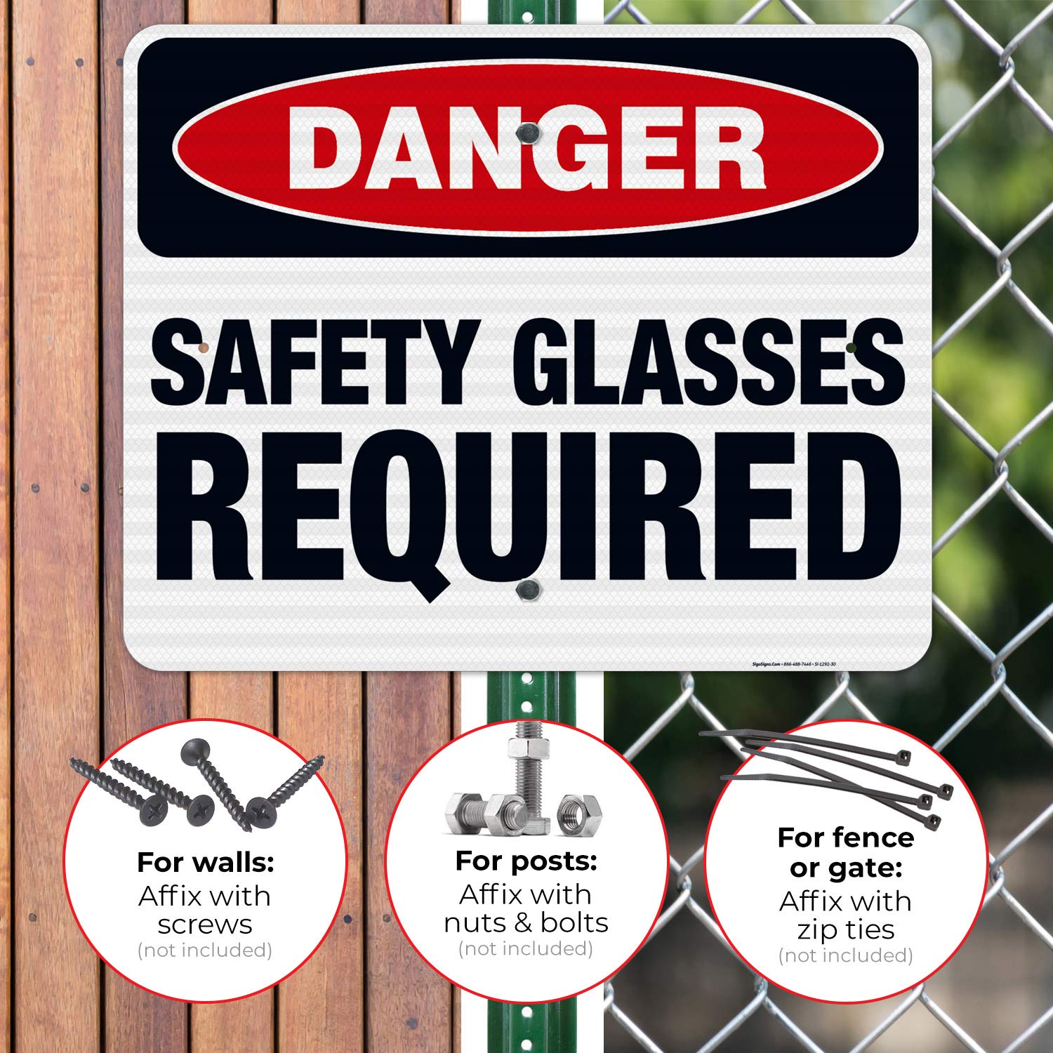 Danger Safety Glasses Required Sign - OSHA Compliant 24x30 Inches Reflective Aluminum Sign | 3M EGP .080 Thick, Fade Resistant for Indoor/Outdoor Use | Made in USA | Perfect for Construction Sites, Factories & Hazardous Work Areas