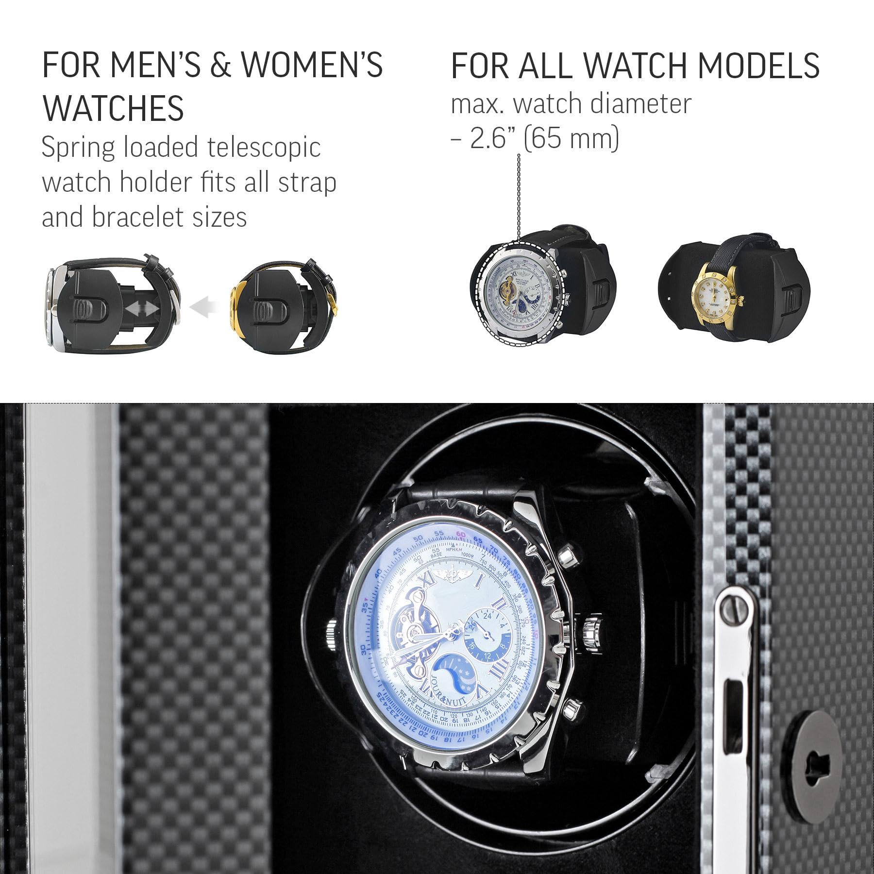 Premium 9-Watch Winder with LED Interior Lighting & Storage Drawer - Carbon Fiber - Perfect for Watch Collectors & Luxury Timepiece Display
