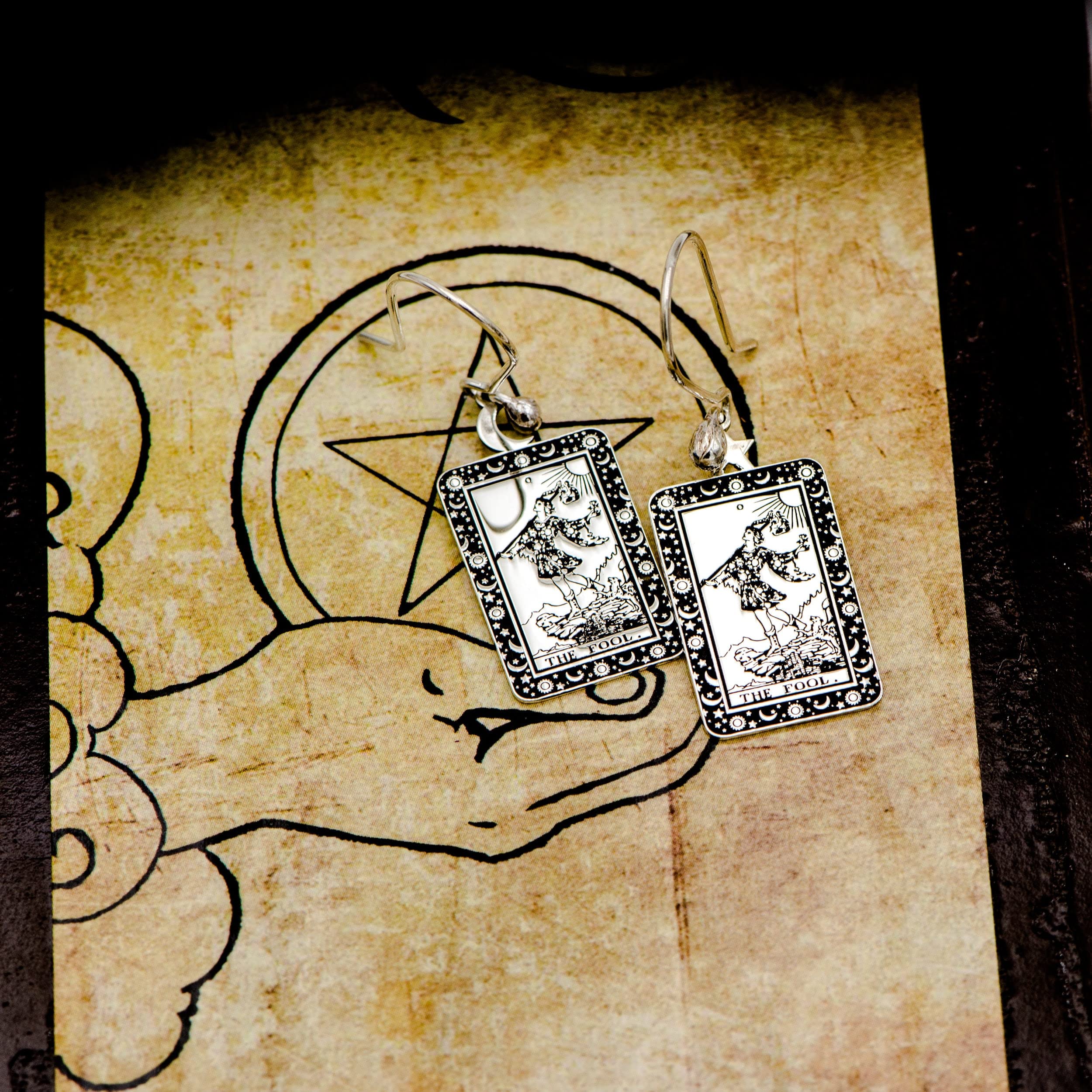 925 Sterling Silver Magic Arcana Tarot Card Earrings - Mystical Symbol Engraved Rectangle Lobe Earrings with Secure Hook Closure (Gold, Temperance) | Perfect for Wiccan Rituals, Tarot Readings & Spiritual Jewelry Collections