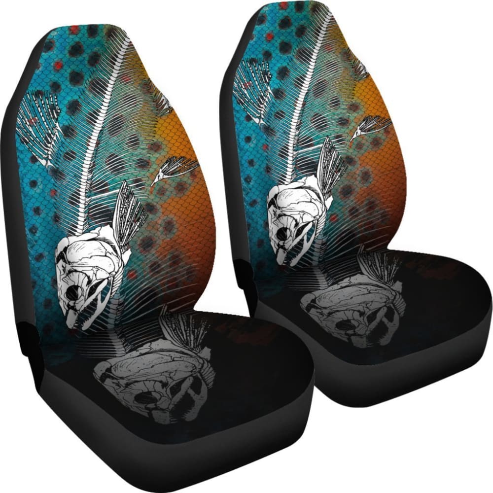 Premium Brown Trout Bones & Skin Pattern Fishing Car Seat Covers - Waterproof, Durable Protection for Trucks & SUVs - Perfect for Outdoor Enthusiasts & Anglers