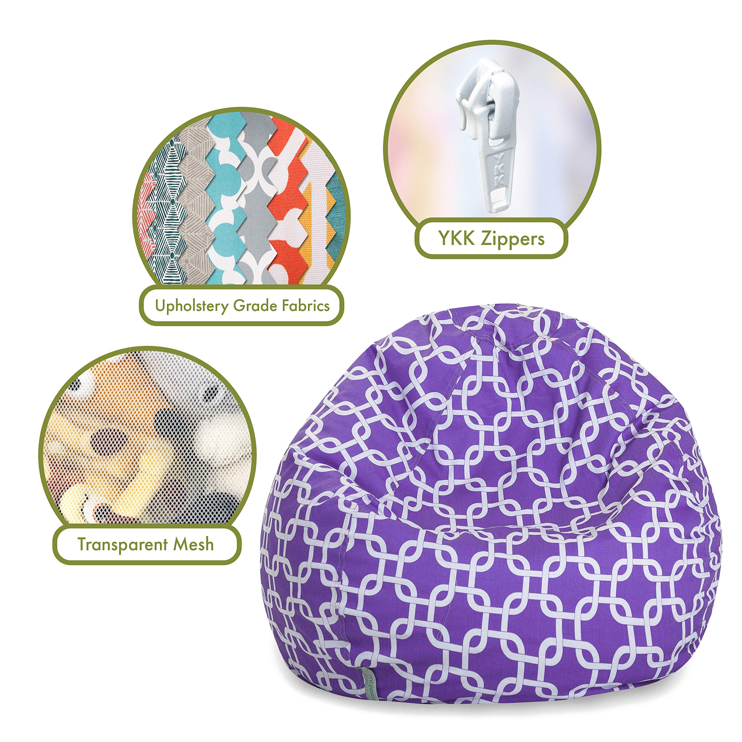 Majestic Home Goods Links Storage Bean Bag - Soft & Durable Purple Bean Bag Chair for Kids & Adults - Perfect for Living Room, Bedroom, Dorm & Game Room Relaxation