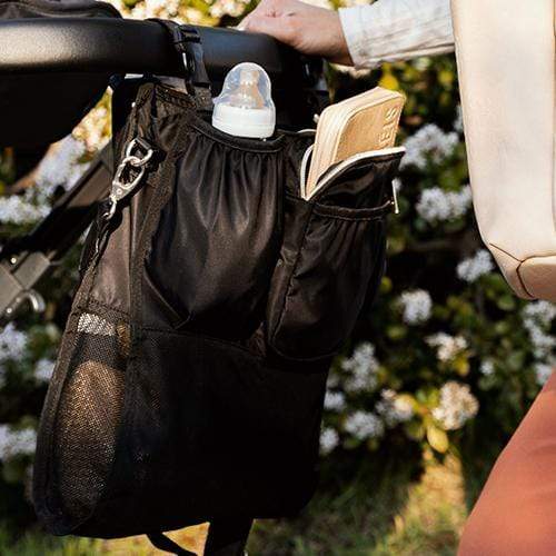 Black Stroller Caddy Organizer - Universal Fit for Baby Strollers, Perfect for Diapers, Bottles & Essentials - Ideal for Shopping, Walks & Travel
