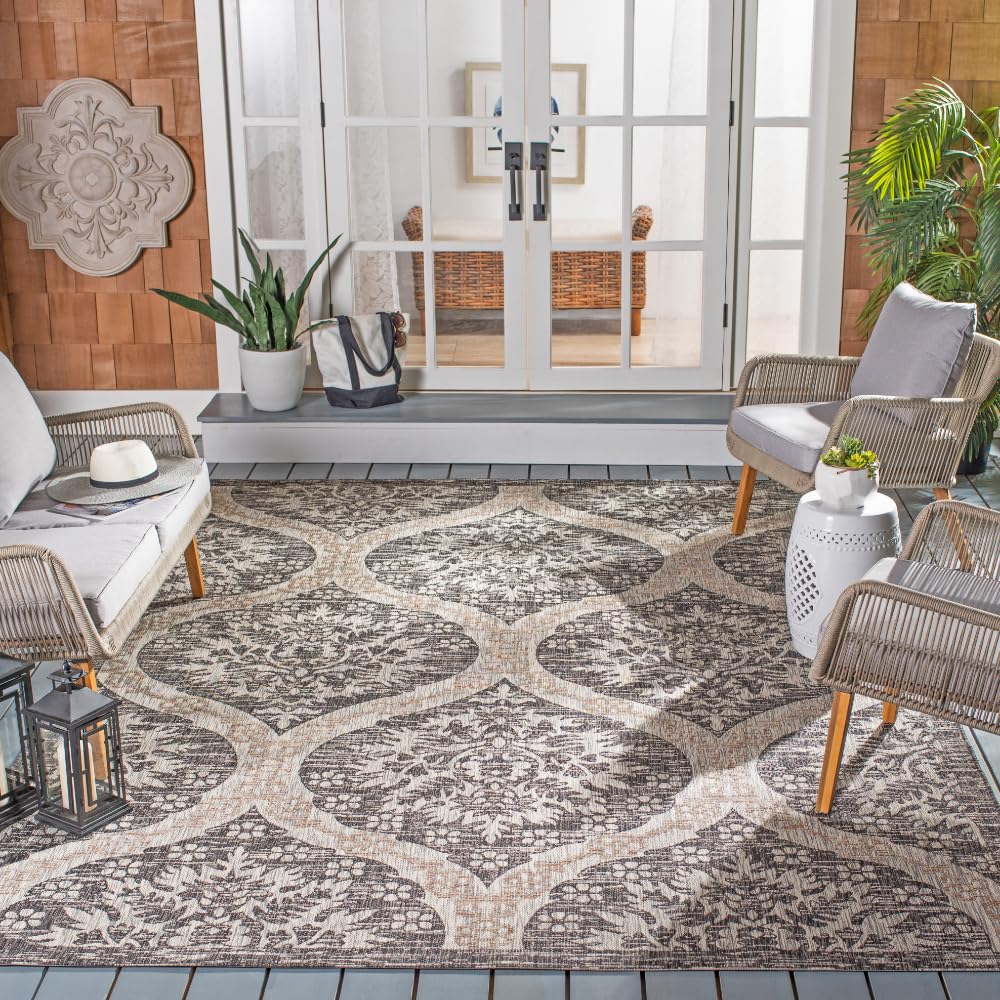 SAFAVIEH Courtyard Collection 8' x 11' Black & Grey Area Rug - Indoor/Outdoor Waterproof, Easy to Clean, Non-Slip - Perfect for Patio, Backyard, Mudroom, Deck & High-Traffic Areas