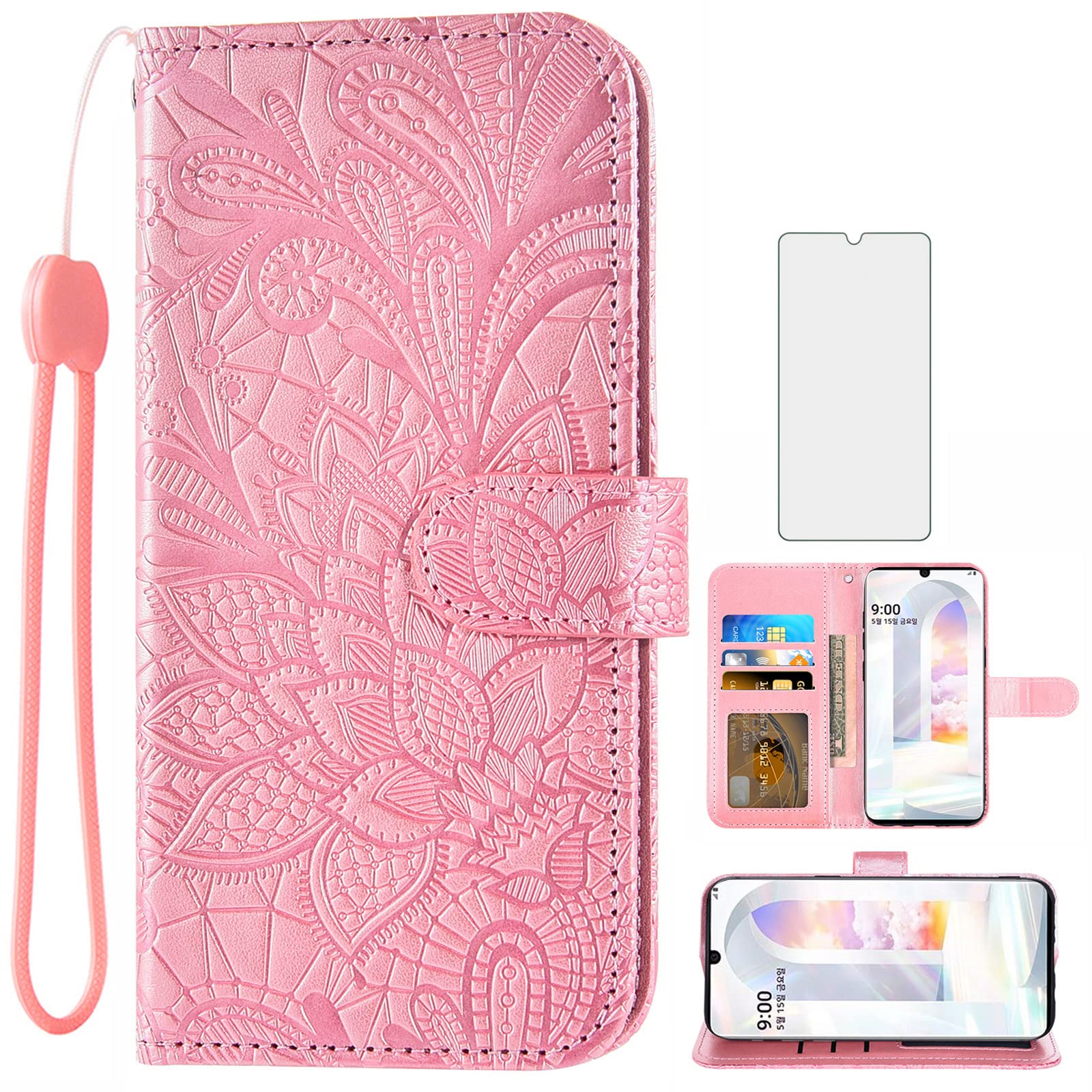 **ASUWISH Compatible with LG Velvet 5G/LG Velvet Verizon G5 UW T-Mobile 2020 Case - Tempered Glass Screen Protector, Card Holder & Kickstand - Wallet Phone Case for LM-G900UM 4G T-Mobile (Rose Gold) - Perfect for Women's Daily Use & Travel**