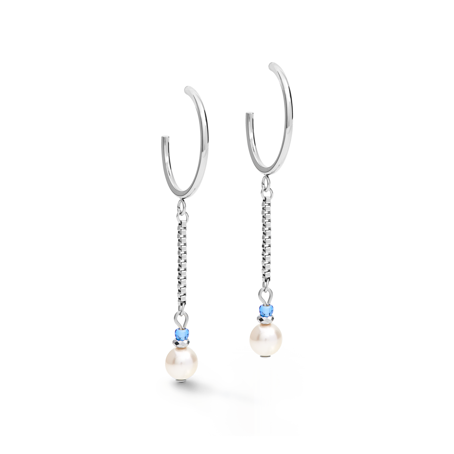 Elegant Creole Ypsilon Chain Earrings with Crystal Pearls & Stainless Steel in Light Blue - Perfect for Parties, Weddings & Evening Events