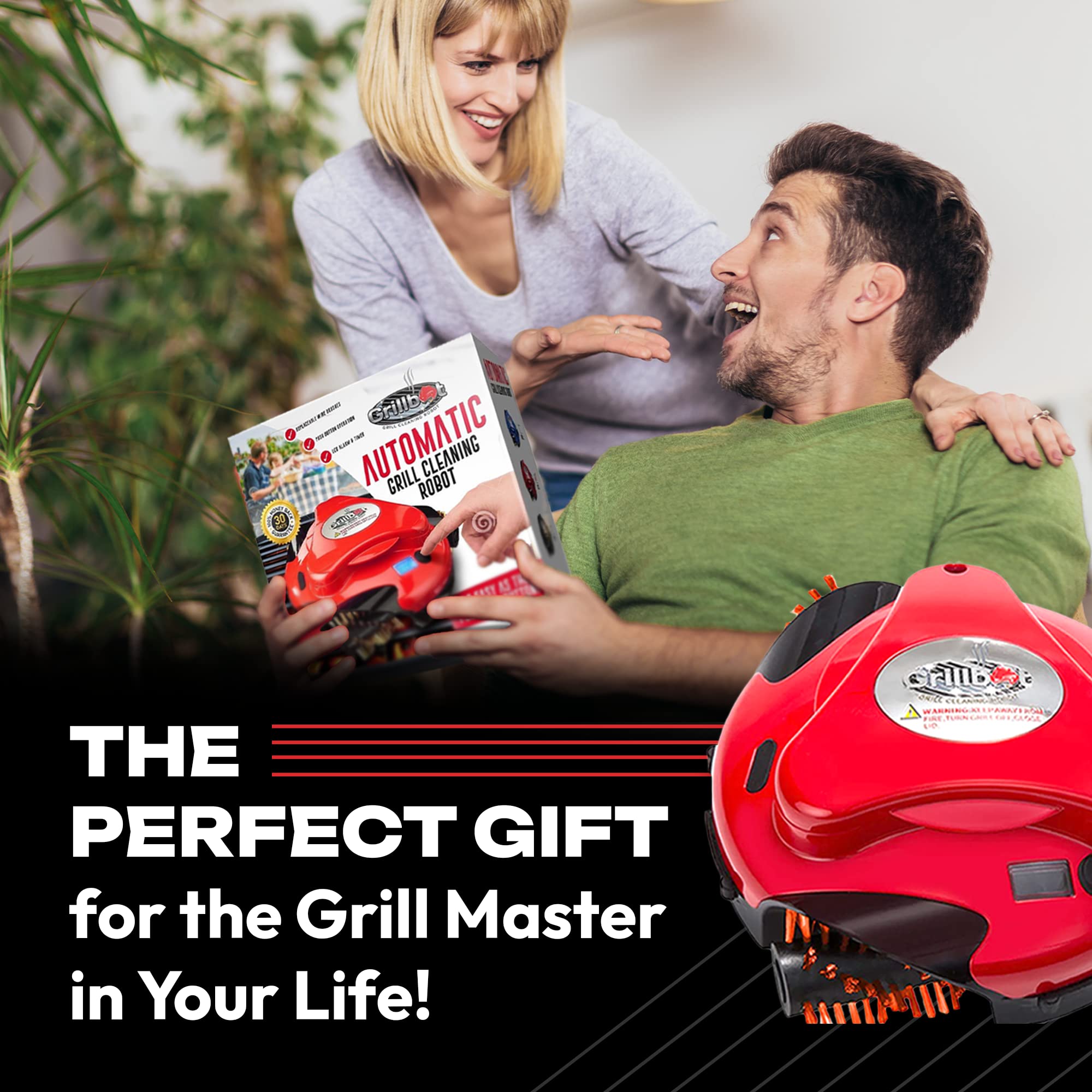 Grillbot Automatic BBQ Grill Cleaner Robot with Durable Nylon Brushes - Electric Grill Scraper & Brush for Outdoor Cooking Accessories (Red) - Perfect for Backyard BBQs, Camping & Patio Parties