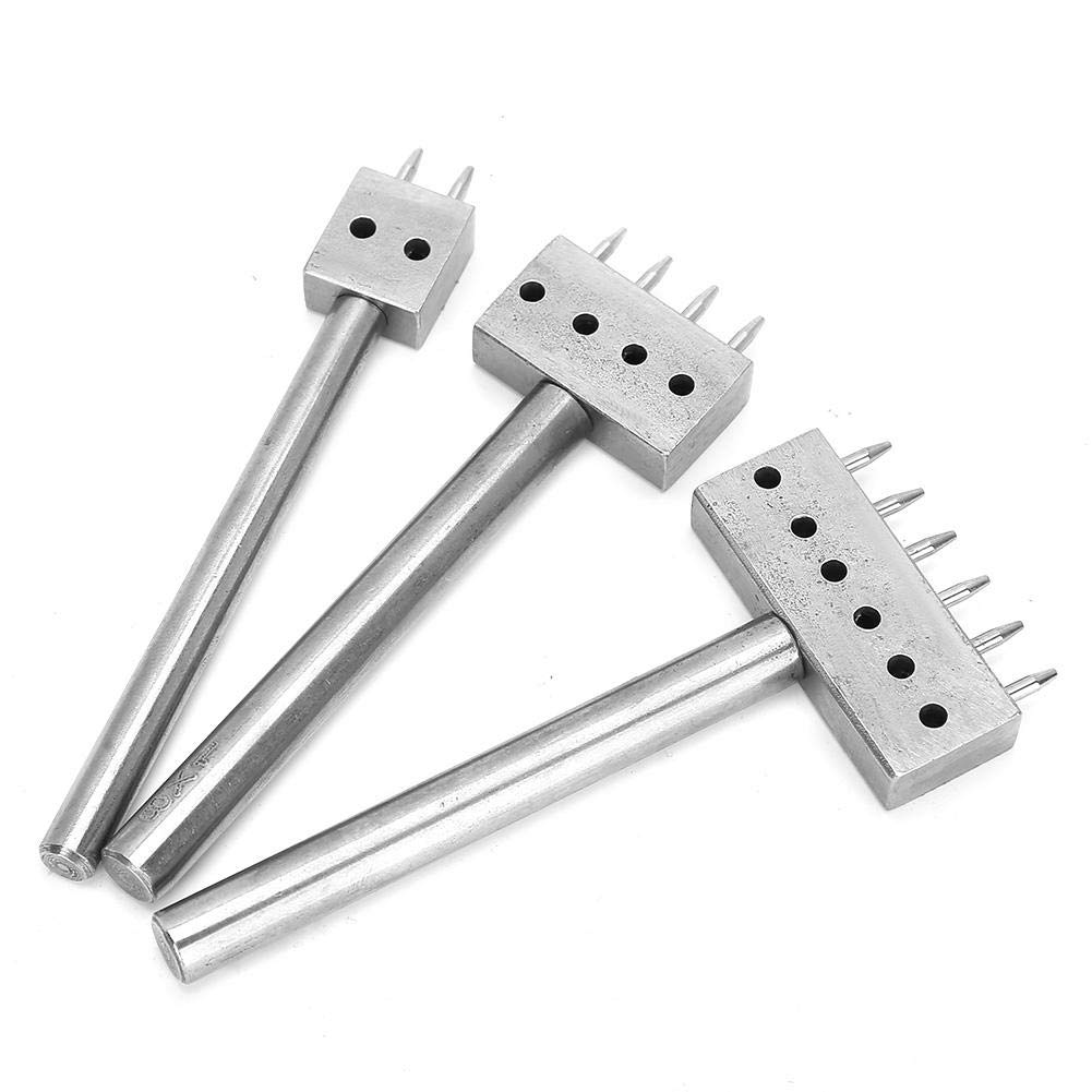 Professional Leather Stitching Tool Set - 3pcs Spacing Hole Puncher with Interchangeable Prong Heads (8mm) for DIY Leather Craft, Lacing & Repair | Perfect for Belts, Wallets & Handmade Leather Goods