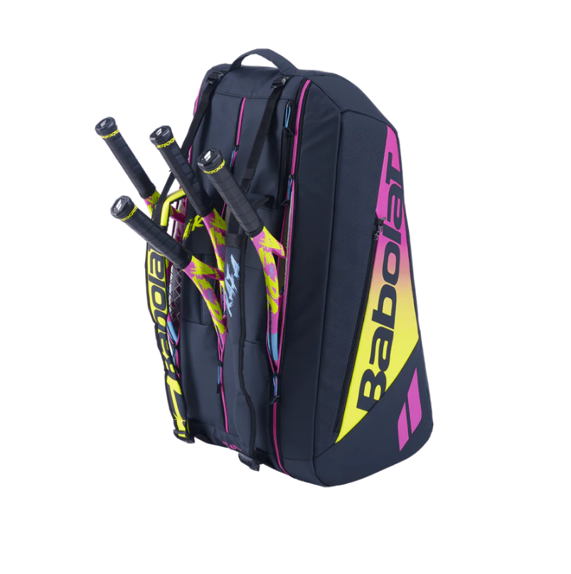 Babolat Pure Aero Rafa 12 Pack Tennis Racquet Bag - Black/Yellow/Pink for Men & Women | Durable Tennis Gear for Tournaments & Practice Sessions