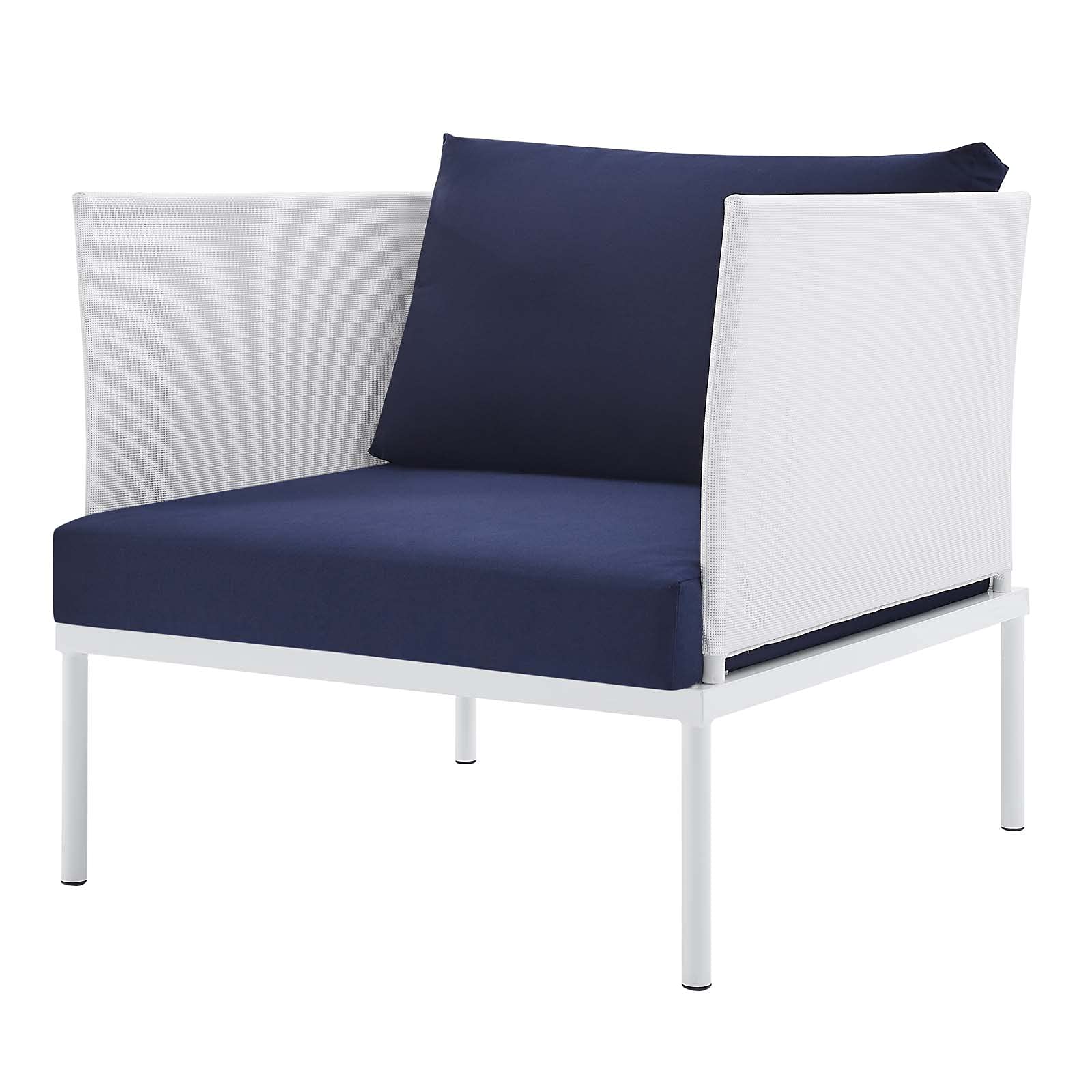 Modern Outdoor Lounge Sectional Sofa Set with Chair & Table - Aluminum Frame in White, Blue & Navy - Perfect for Patio, Garden & Poolside Relaxation