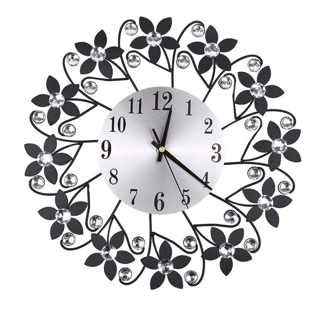 PDGJG Wrought Iron Diamond Fashion Wall Clock - Silent Metal Quartz Wall Clock for Bedroom, Living Room & Home Decor (Black) - Perfect for Modern Home, Office & Gift Giving