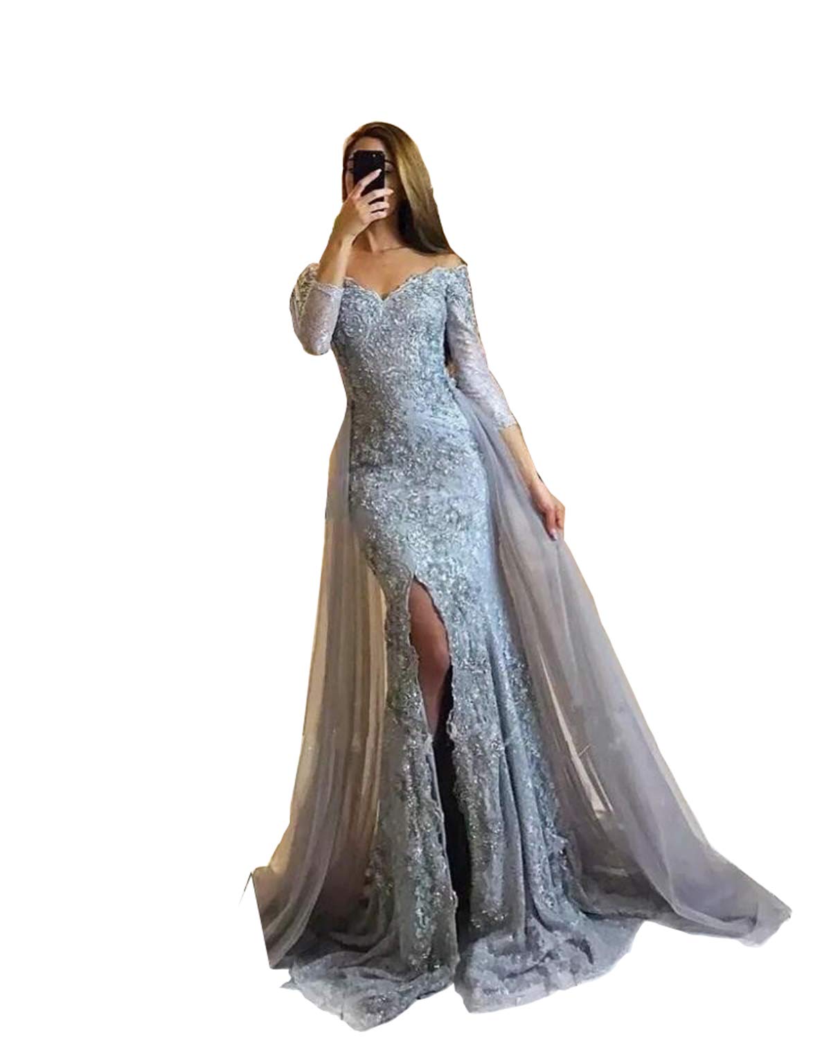 Elegant Aries Tuttle Silver Mermaid Wedding Dress with Detachable Train - Perfect for Evening Gowns, Prom, and Formal Occasions