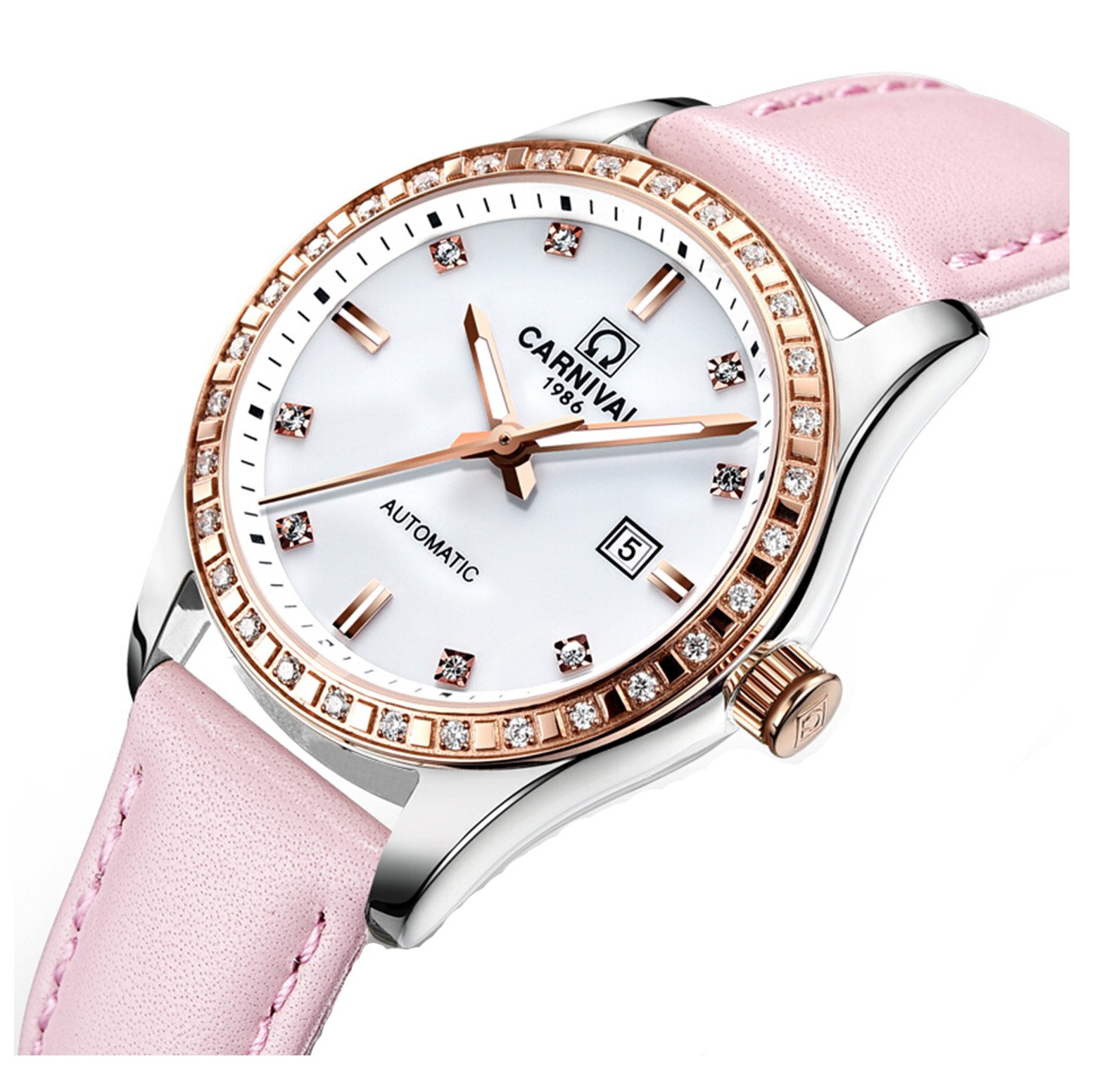 FANMIS Luxury Women's Automatic Mechanical Watch - Stainless Steel, Rhinestone, Luminous & Waterproof - Perfect for Formal Events, Parties & Everyday Wear