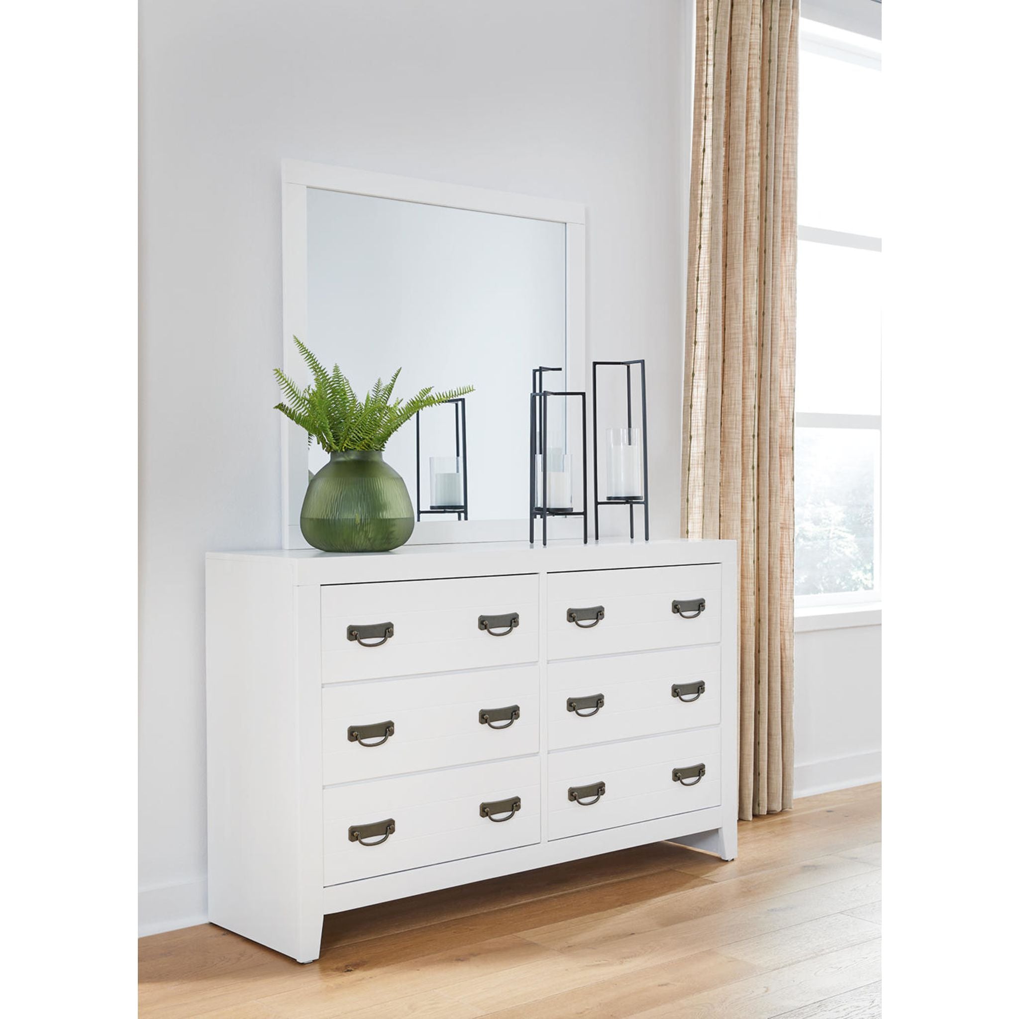 Binterglen White Dresser with Mirror - Modern Bedroom Furniture for Home Organization & Storage