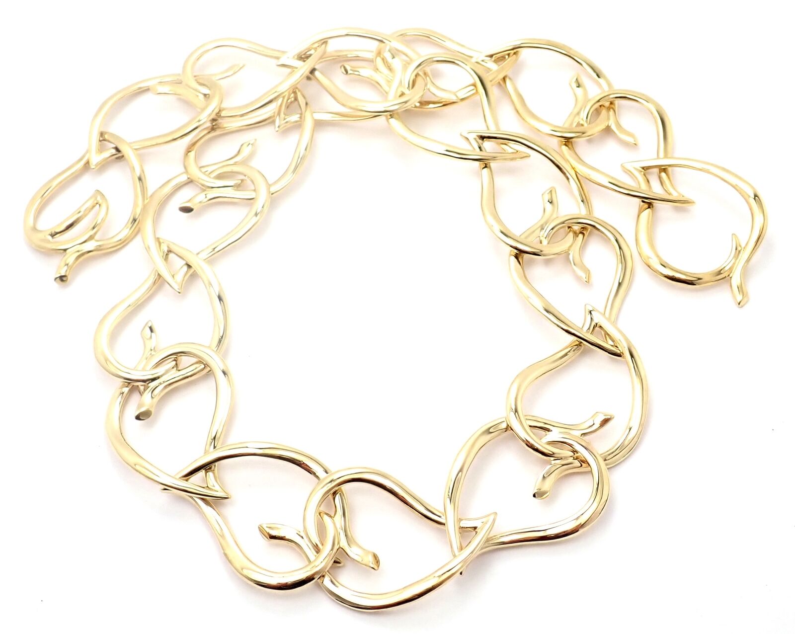 Authentic Tiffany & Co 18k Yellow Gold Open Heart Leaf Link Necklace - Vintage Luxury Jewelry for Women, Perfect for Anniversaries, Weddings & Special Occasions