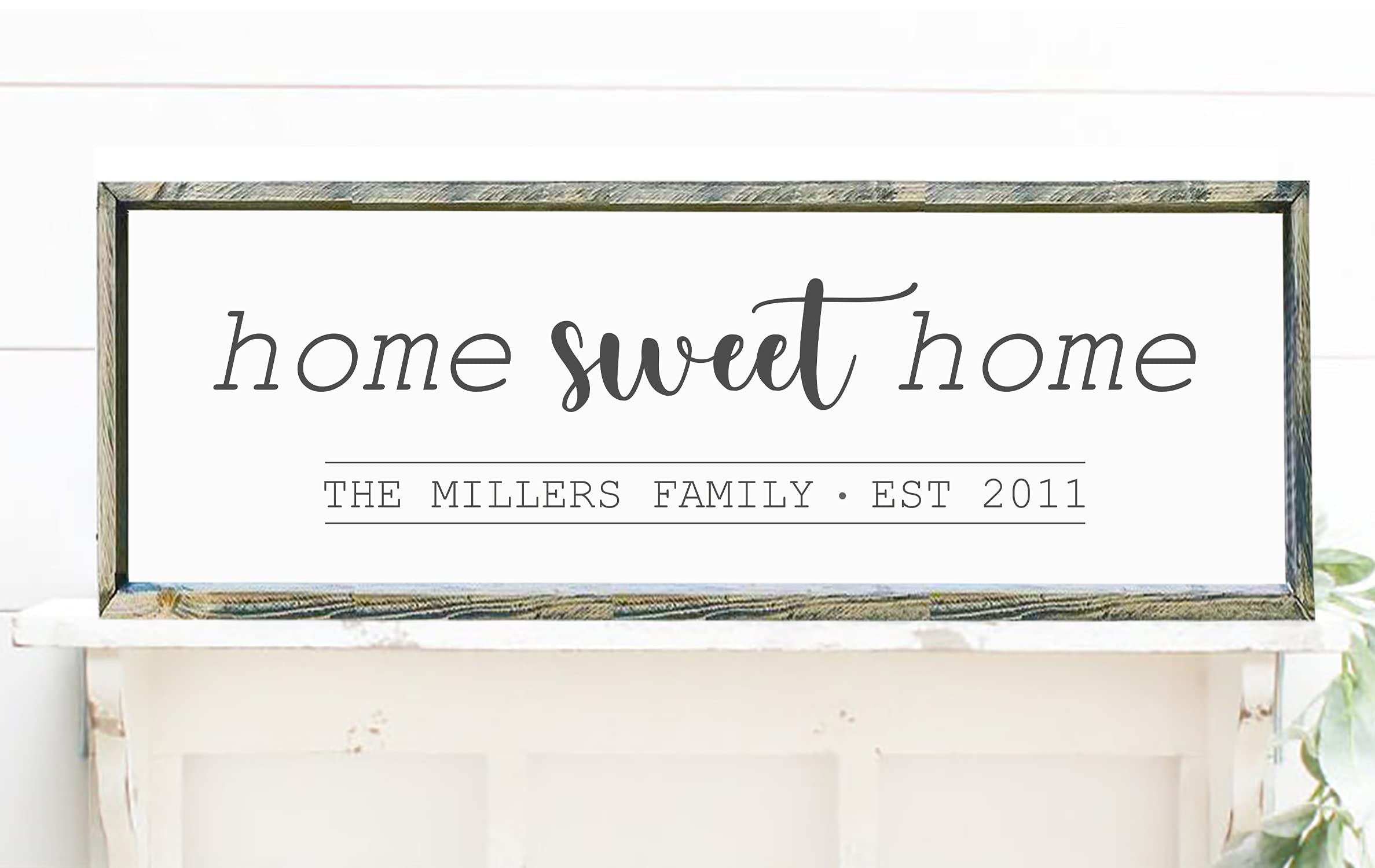 Custom Farmhouse Sign - Personalized Family Name Wall Art - Wood Framed 'Home Sweet Home' Decor - Distressed Southern Charm - 14