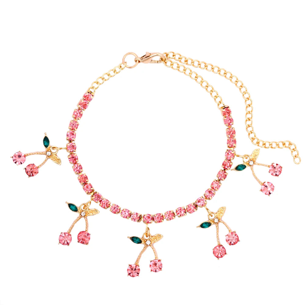 Crystal Fruit Anklets for Women - Fashionable Beaded Ankle Bracelet with Natural Stones - Perfect for Summer, Beach, Boho Style & Festival Accessories