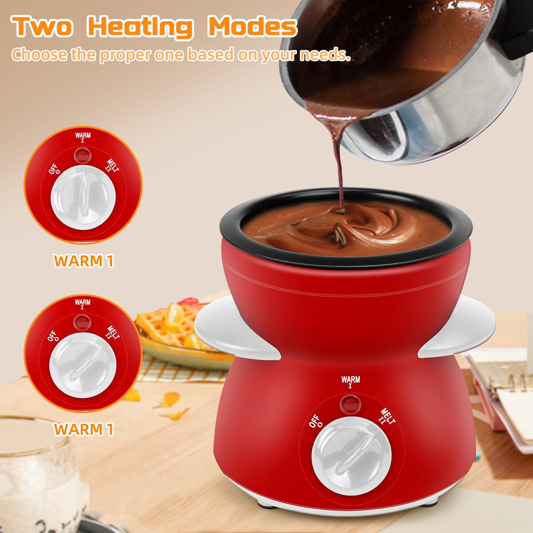 Mini Chocolate Melting Pot - 8.79OZ Electric Chocolate Fondue Fountain Warmer for Milk Chocolate, Cheese, Butter & Candy (Red) | Perfect for Parties, Desserts & Romantic Dinners