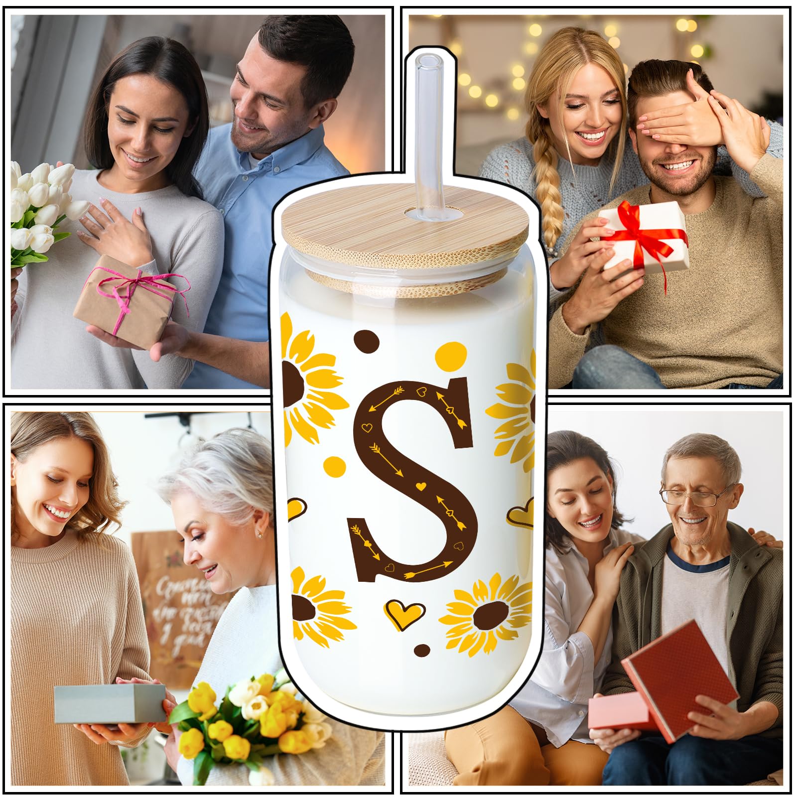 Personalized Sunflower Tumbler with Lid - Cute Sunflower Glass Mug for Women, Sunflower Birthday Gifts for Mom, Sister, Best Friend - Perfect for Coffee, Tea, Office, Home & Outdoor Use