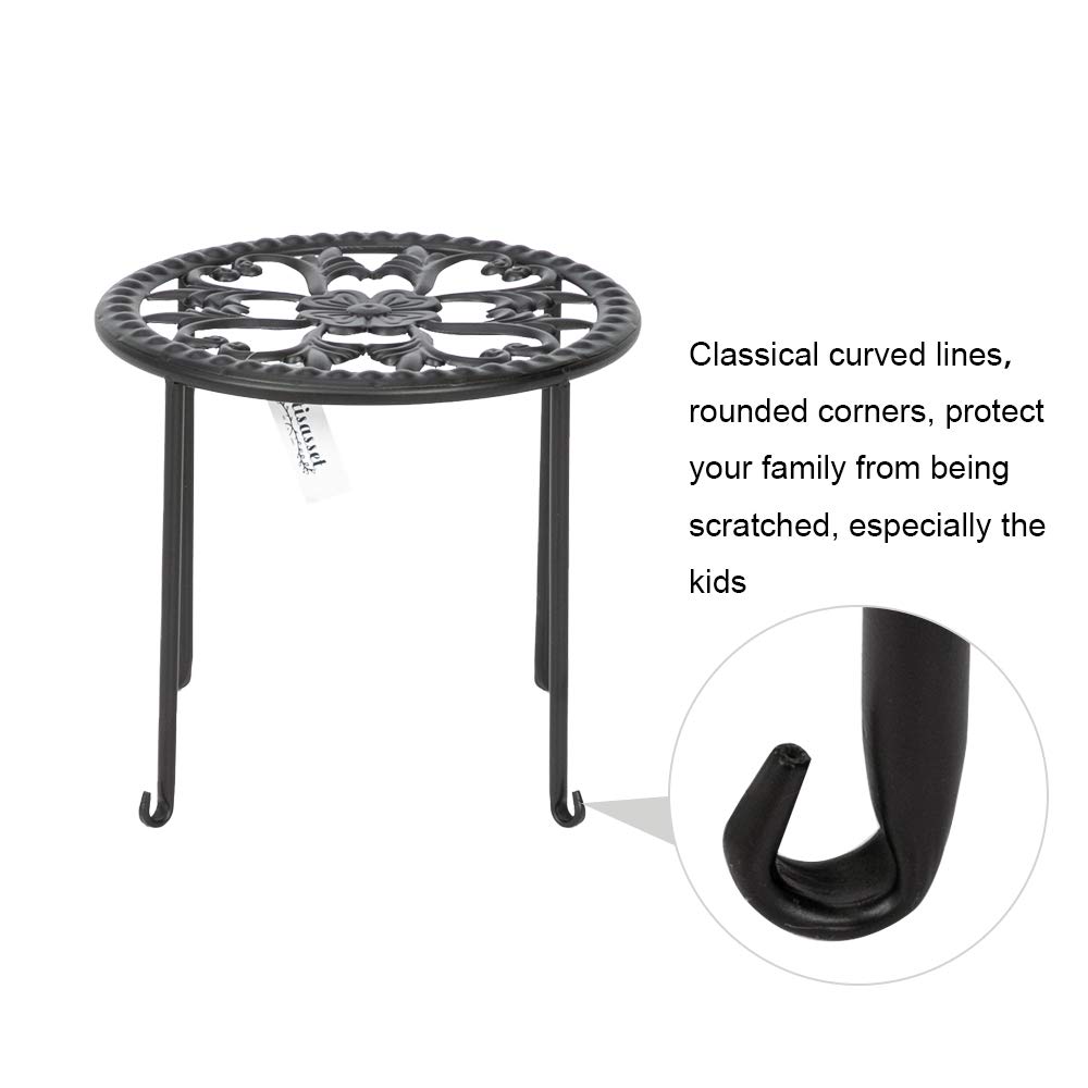 4-Pack Black Metal Potted Plant Stands - Round Ironwork Flower Holder Racks for Indoor Outdoor Garden Decor, Balcony, Patio, and Living Room