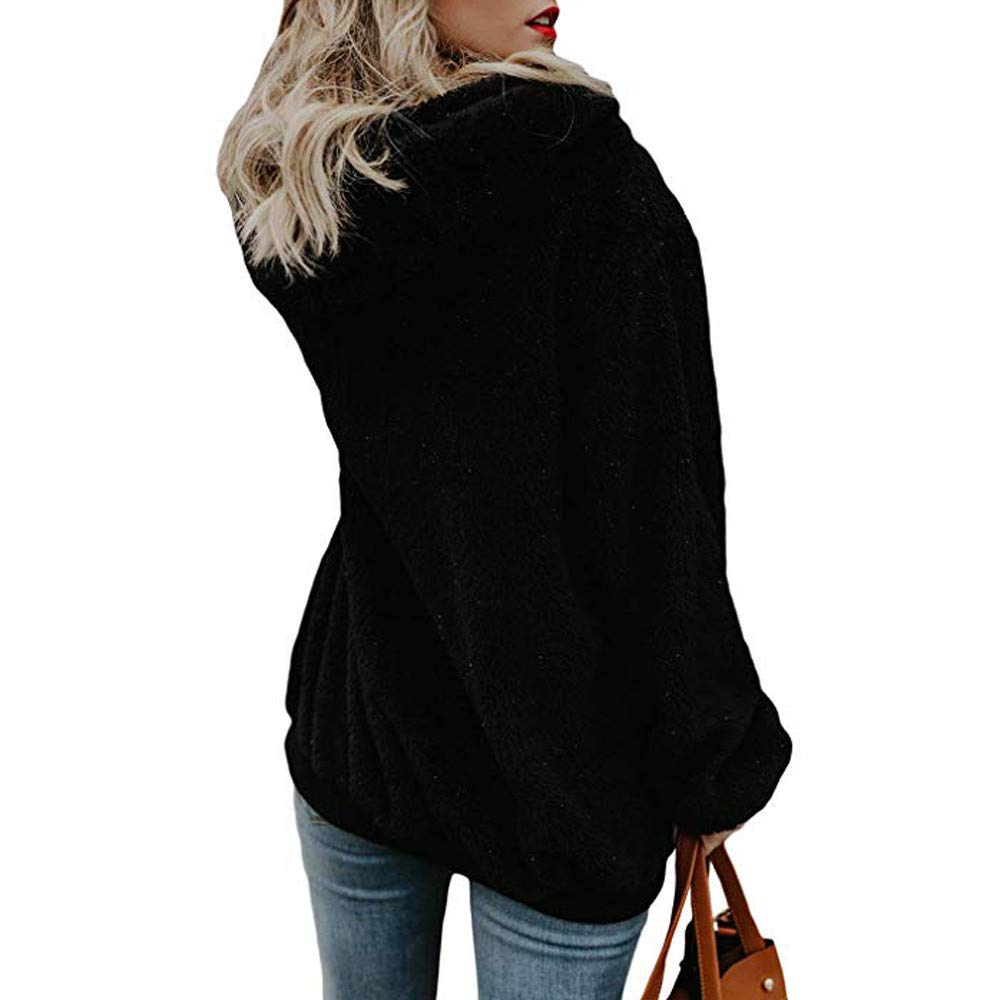 COOKI Women's Long Sleeve Hooded Fleece Sweatshirt - Warm Fuzzy Zip Up Hoodie Pullover Tops in Black | Fall Winter Casual Outfit, Loungewear & Outdoor Activities