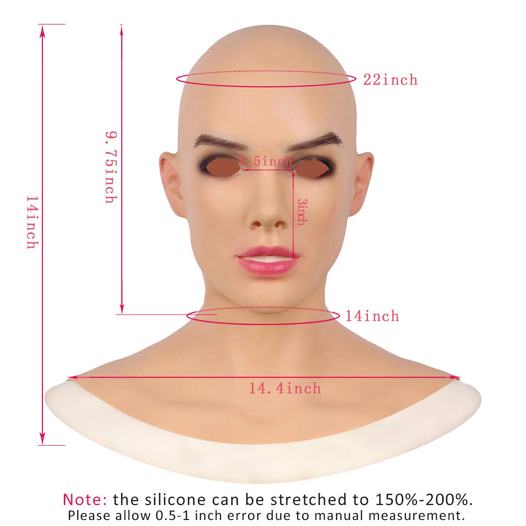 Realistic Silicone Female Head Mask - Soft Handmade Cosplay Face Cover for Crossdresser, Halloween Costume & Party | Perfect for Theatrical Performances, Costume Parties, and Cosplay Events