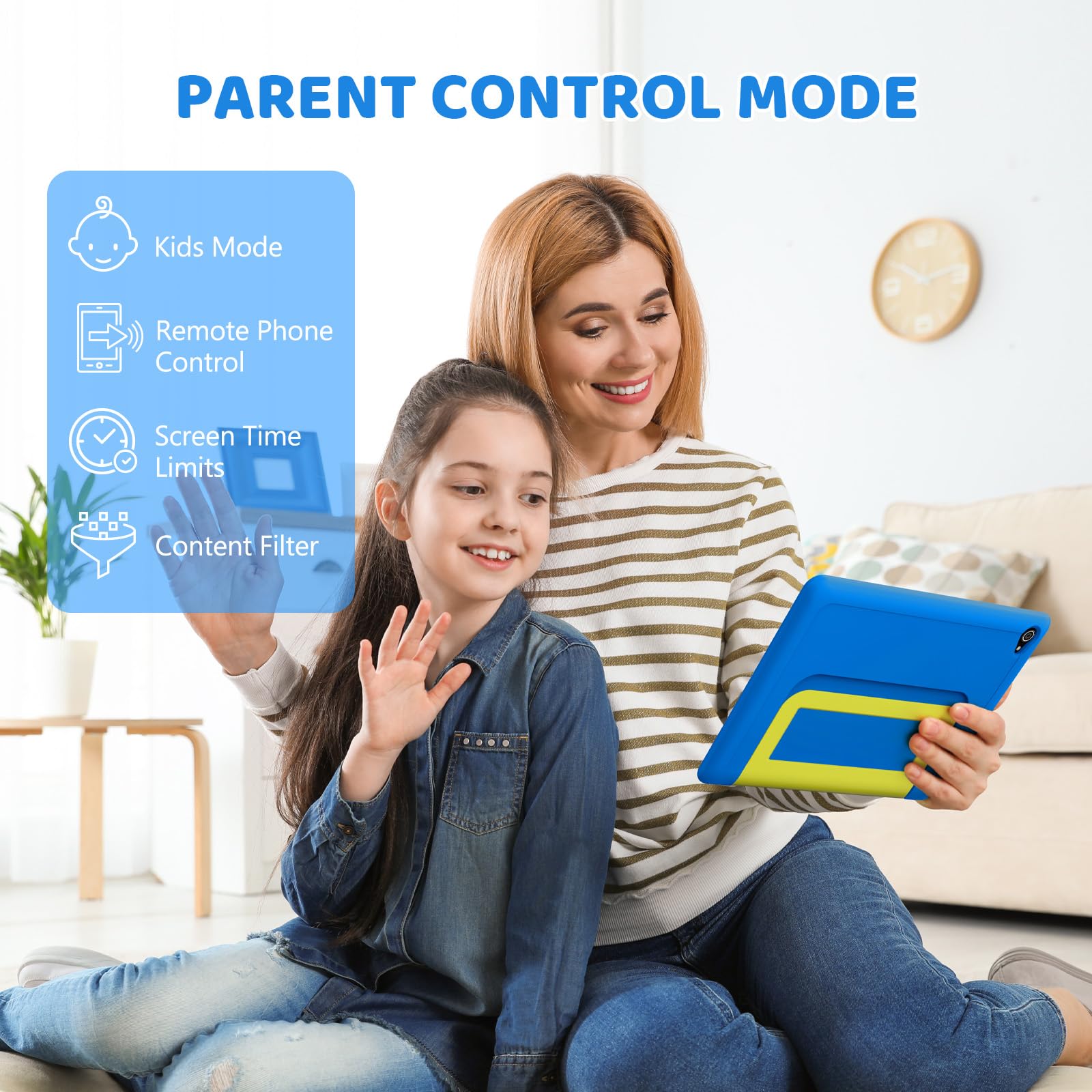 Mouikei 10 Inch Android 14 Kids Tablet - Octa Core Processor, 8GB RAM 64GB ROM, 1TB Expandable Storage, 5000mAh Battery, WiFi, Bluetooth, Dual Camera - Blue | Educational Learning & Entertainment for Children