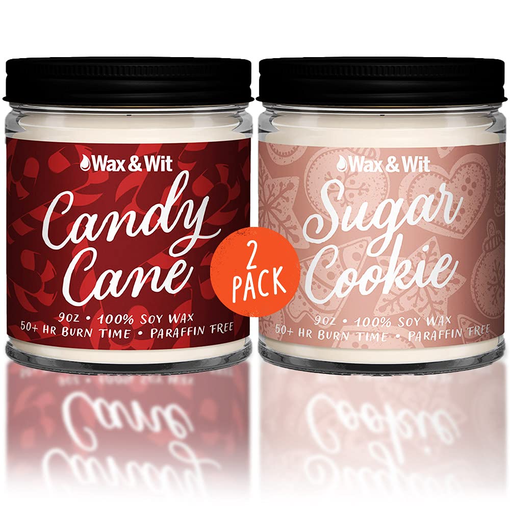 Premium Christmas Candles Gift Set - 2 Pack 9oz Scented Candles (Candy Cane & Sugar Cookie) for Holiday Home Decor, Party Favors & Cozy Winter Ambiance