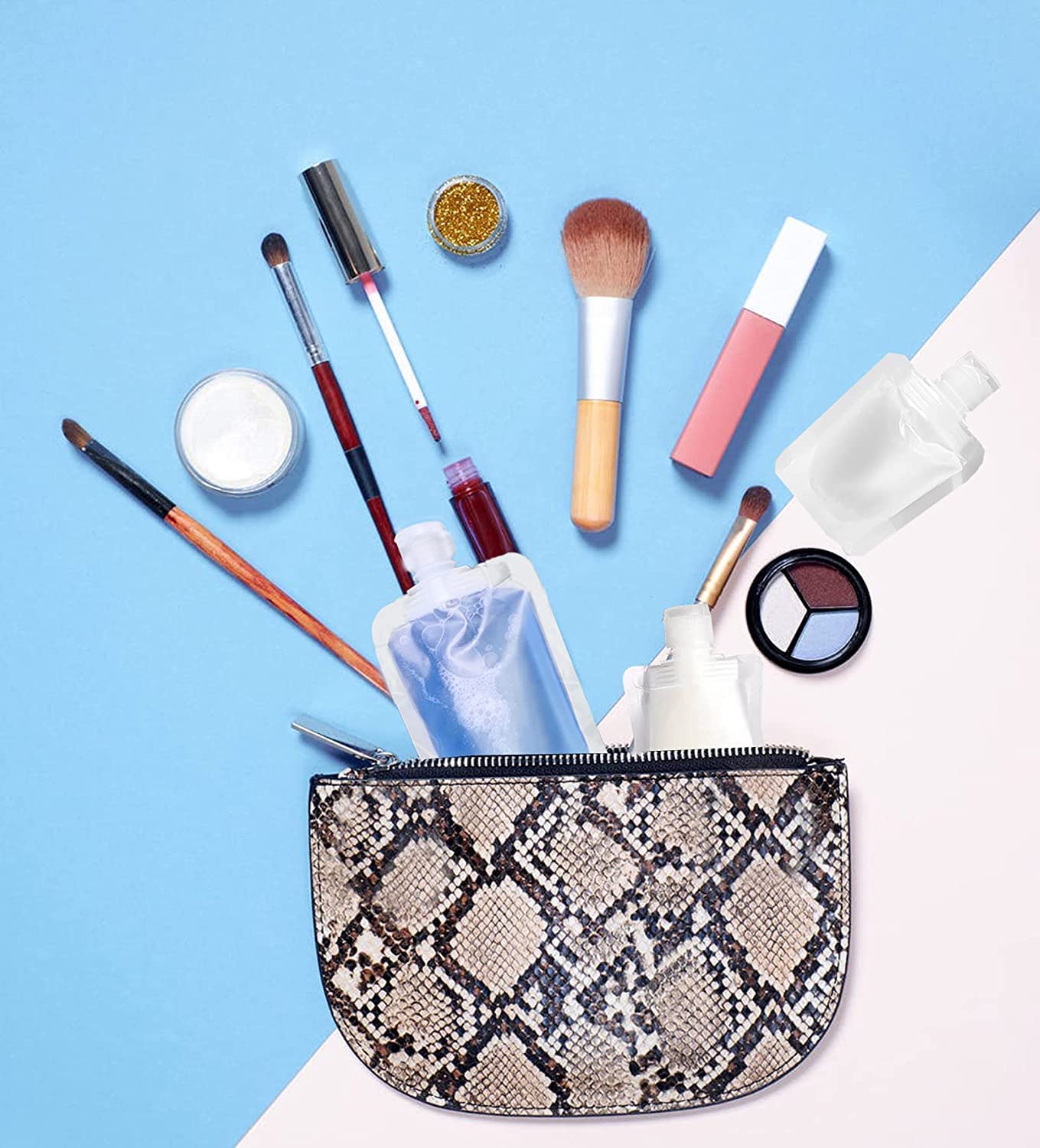 Anugrah Travel Squeeze Pouch Set - Leak-Proof Refillable Cosmetic Bags (30ml/50ml/100ml) for Makeup, Lotion, Shampoo & Hand Soap | Portable Stand-Up Design Perfect for Travel, Gym & Daily Essentials