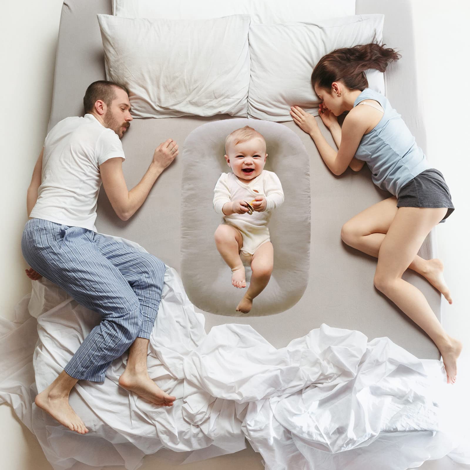Baby Lounger Pillow for Newborns 0-12 Months - Soft Infant Nest for Co-Sleeping, Bed & Floor - Breathable Cotton Baby Lounger for Boys & Girls (English Apricot) - Perfect for Napping, Feeding & Playtime