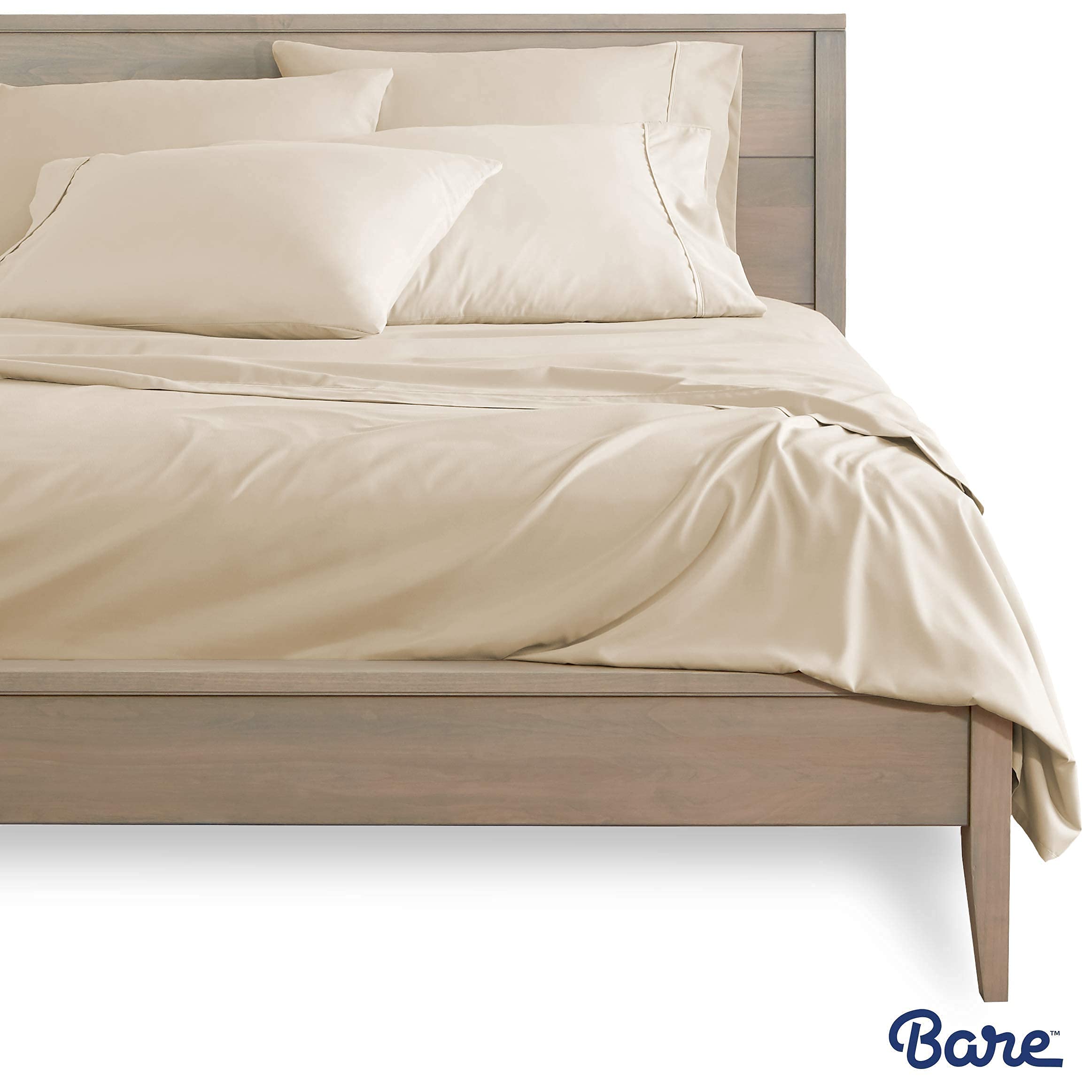 Bare Home 7-Piece Microfiber Sheet Set with 4 Pillowcases - Split King Size, Soft Sand Color - Ultra Soft Bedding Bundle for Master Bedroom & Guest Room