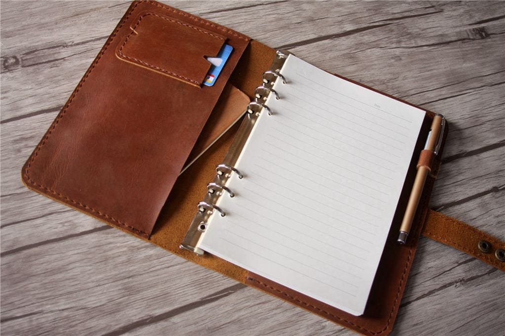 Premium Personalized Refillable Saddle Leather Ring Binder Notebook - Custom Name Journal for Office, School & Travel Organization