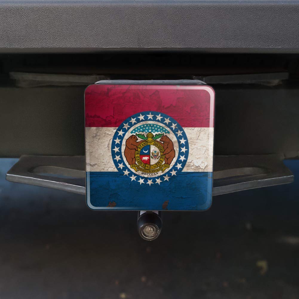 Rustic Missouri State Flag Distressed USA Tow Trailer Hitch Cover Plug Insert - Durable Hitch Cover for Trucks & Trailers - Perfect for Road Trips, Camping & Outdoor Adventures