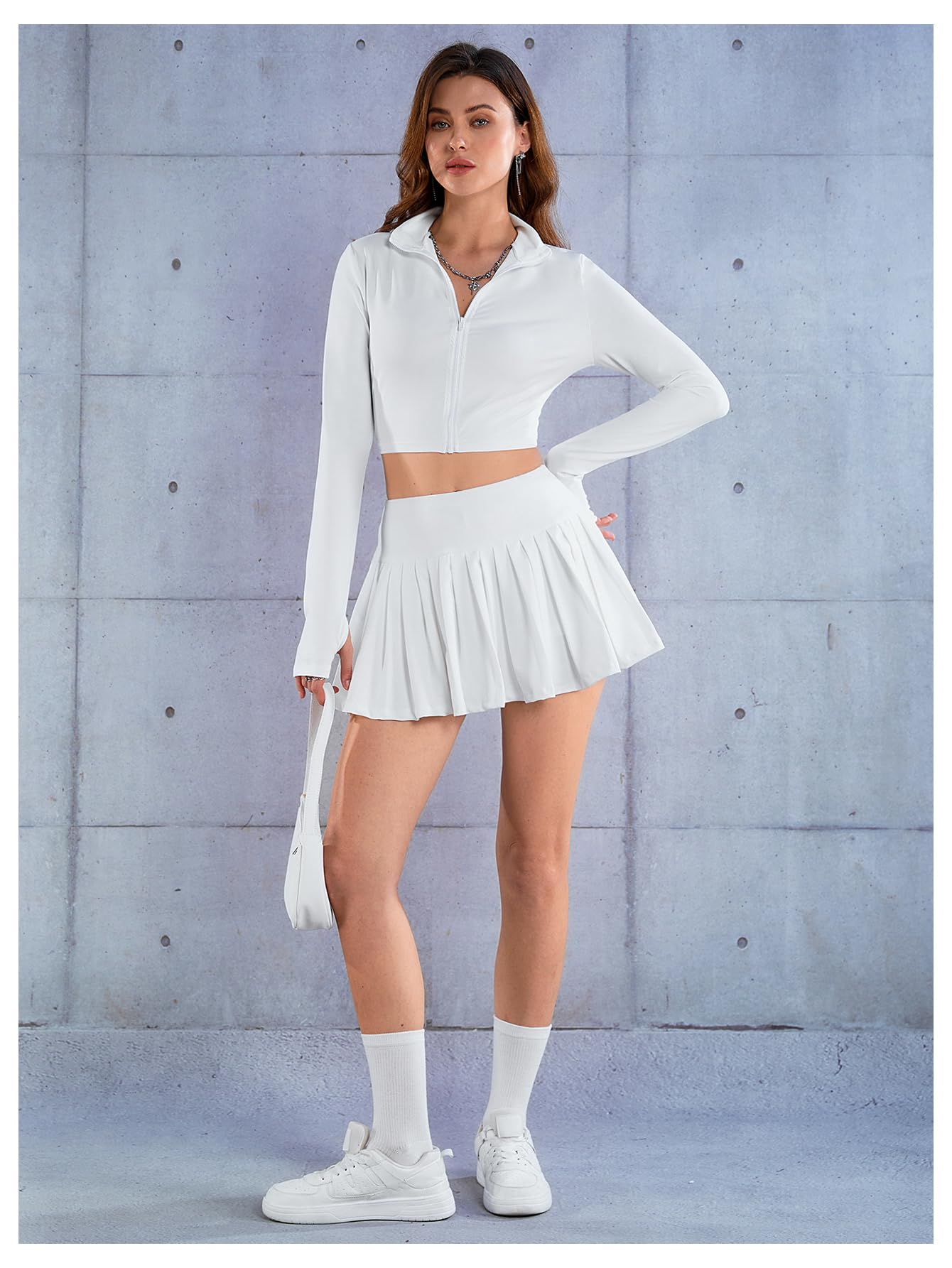 SOLY HUX Women's 2 Piece Outfits - Long Sleeve Crop Top & Pleated Mini Skirt Set | Party, Club, Date Night Outfits for Women | Fashionable & Comfortable Casual Wear