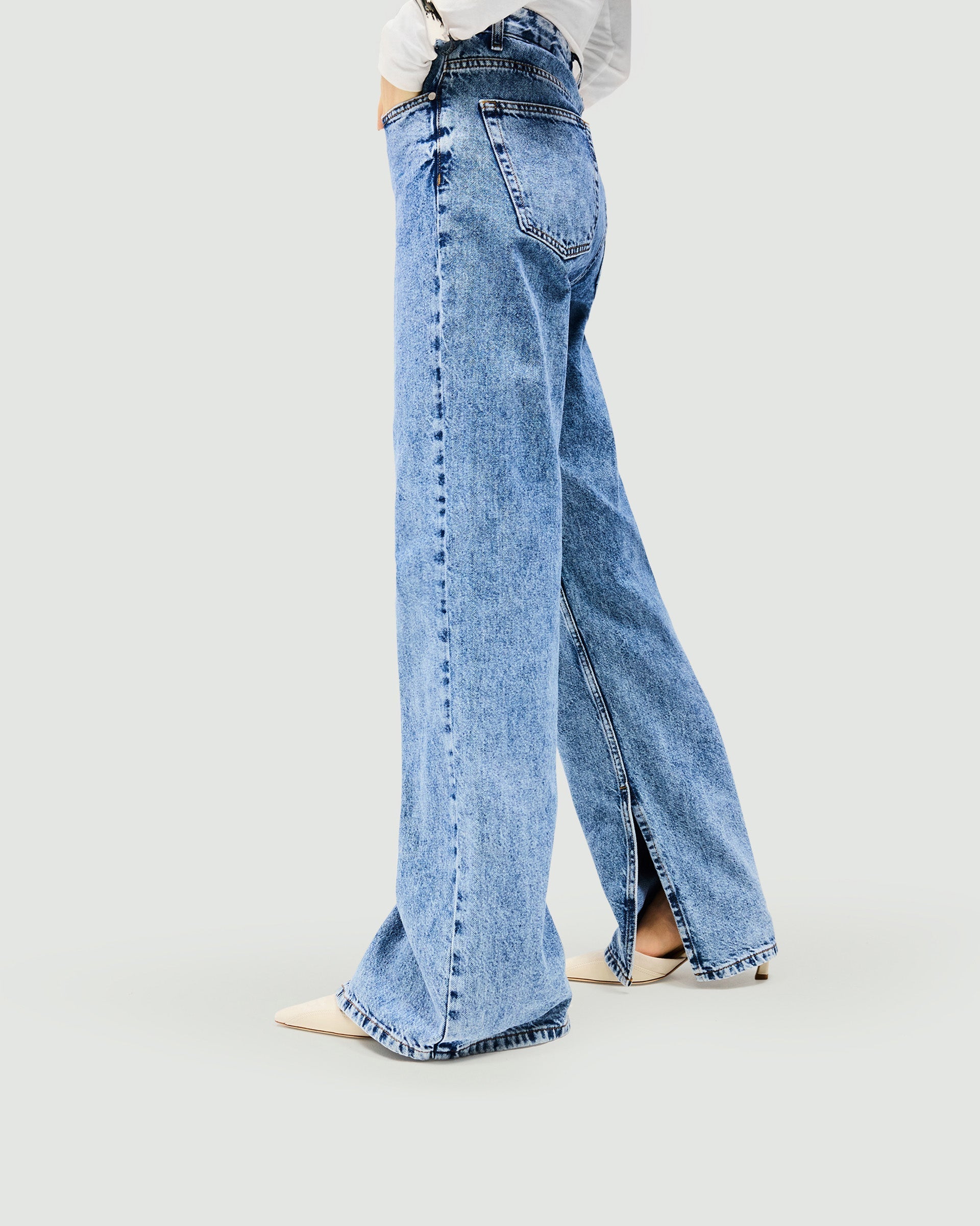 Split Hem Straight Jeans for Women - Washed Blue Denim Pants | Casual & Chic Style for Everyday Wear