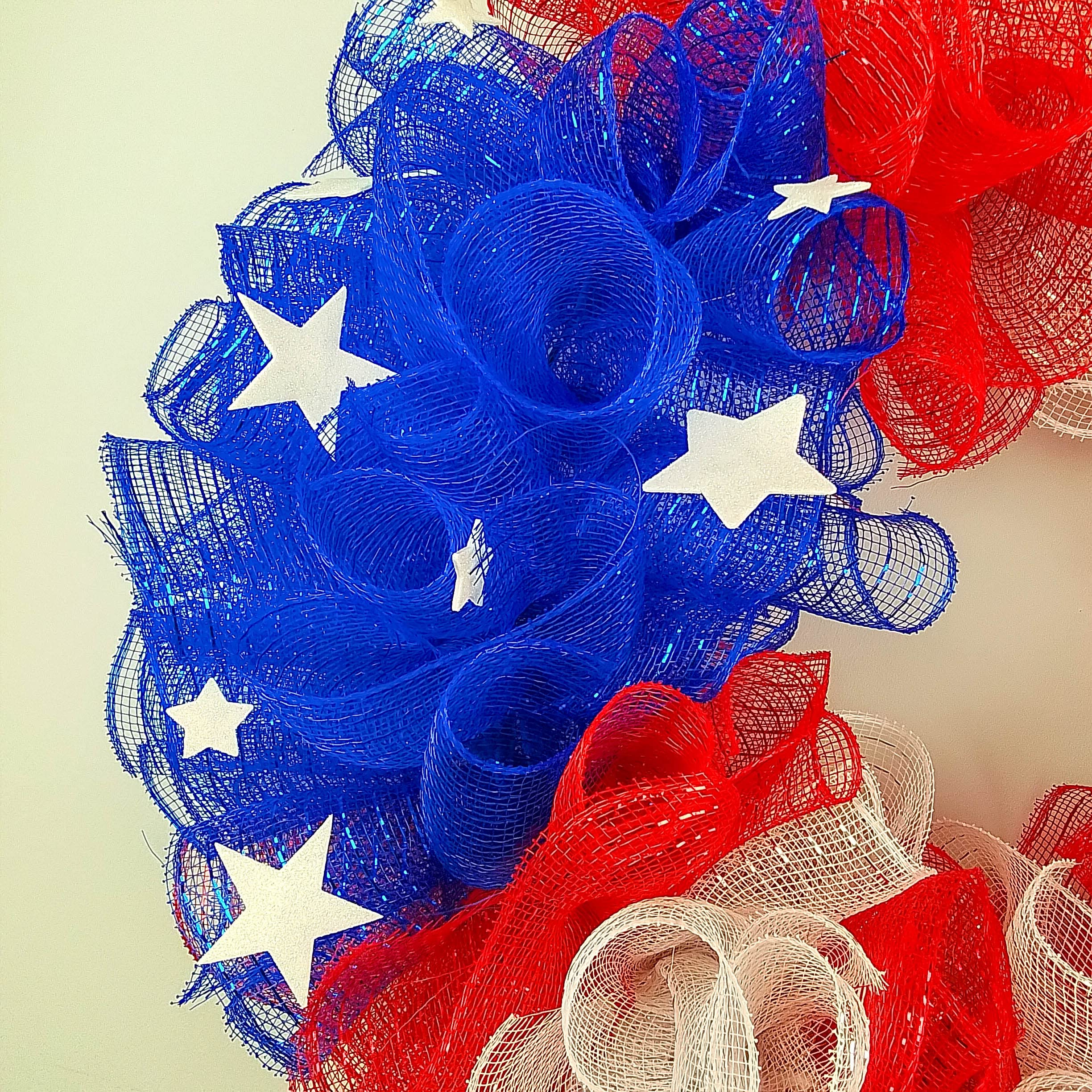 4th of July Wreath - Patriotic American Flag Wreath Decor for Independence Day - Red White Blue Front Door Wreath for Summer, Memorial Day & Veterans Day Celebrations