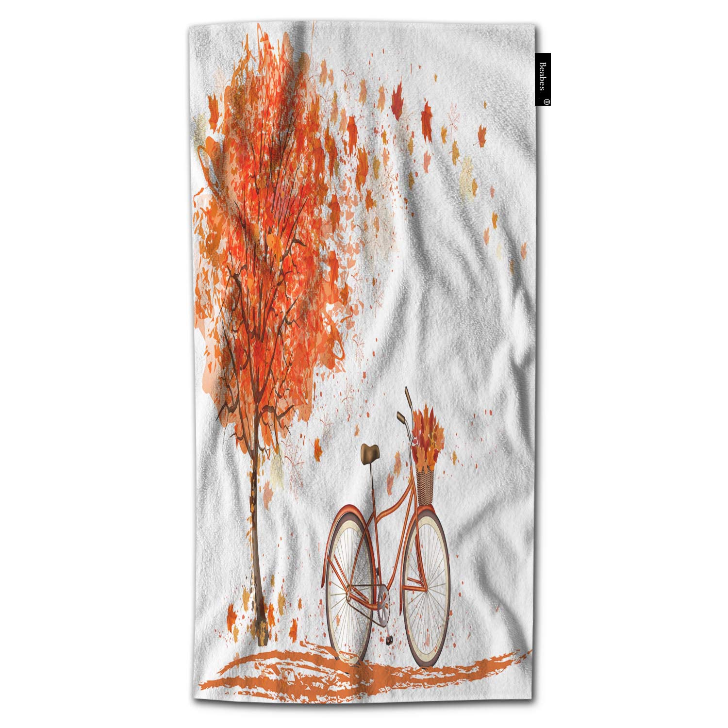 Beabes Autumn Theme Bath Towel - Super Soft Fall Maple Leaf Design with Bicycle & Orange Leaves - 64x32 Inch Polyester-Microfiber Bath Towel for Men & Women - Perfect for Bathroom, Spa, Travel & Seasonal Home Decor