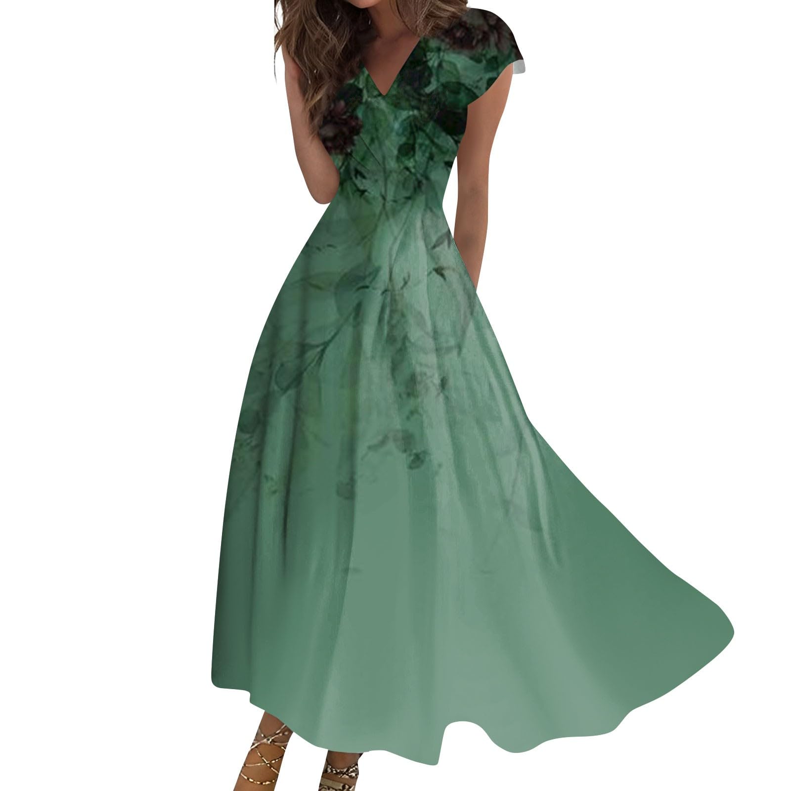 2024 Women's Fall Wedding Guest Dresses - Long Maxi Casual Boho Printed V-Neck Short Sleeve Dress with Waist Detail (XXL, Dark) | Perfect for Dinner Parties, Cocktail Events & Special Occasions